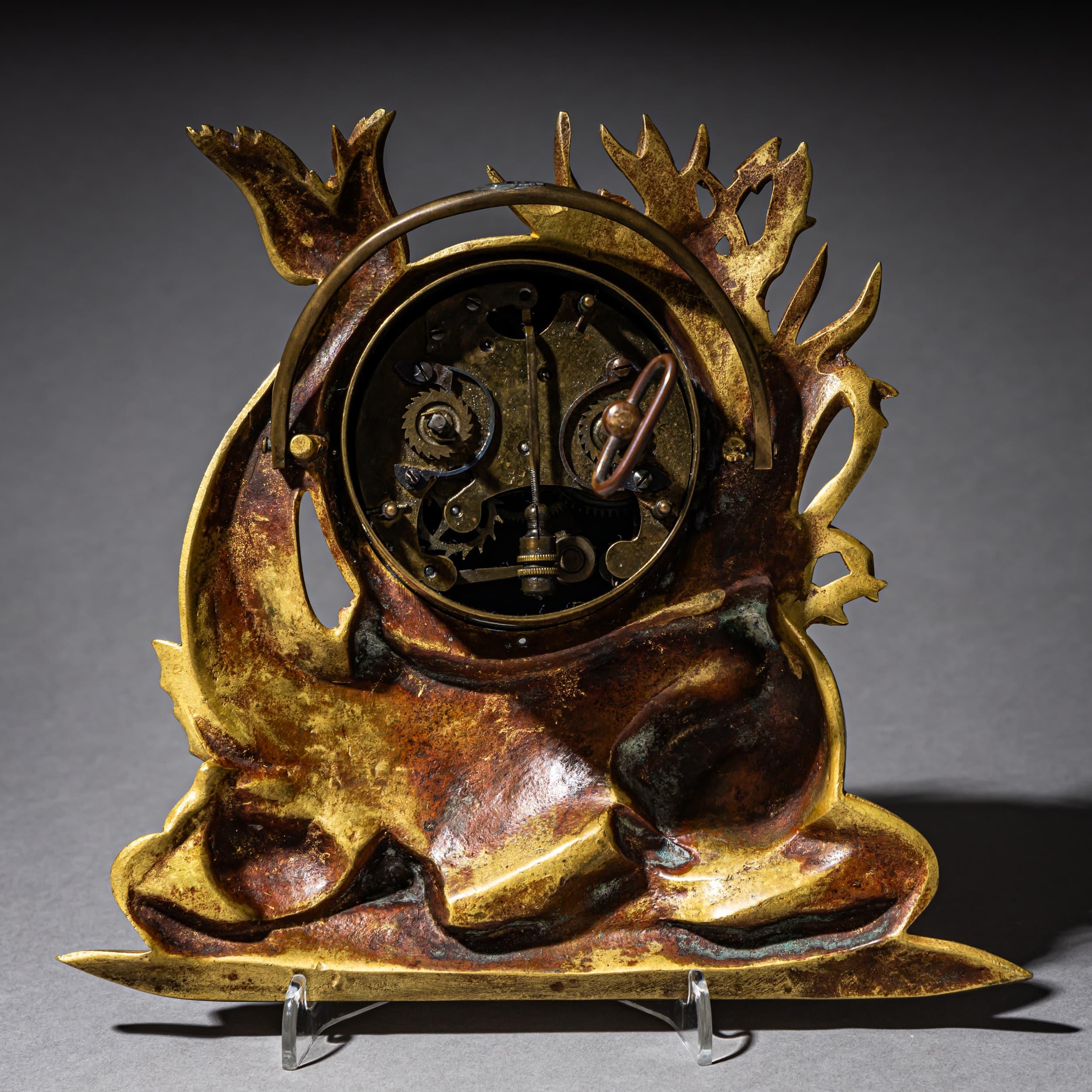 Brass Table Clock with Dolphin, France, circa 1830 For Sale