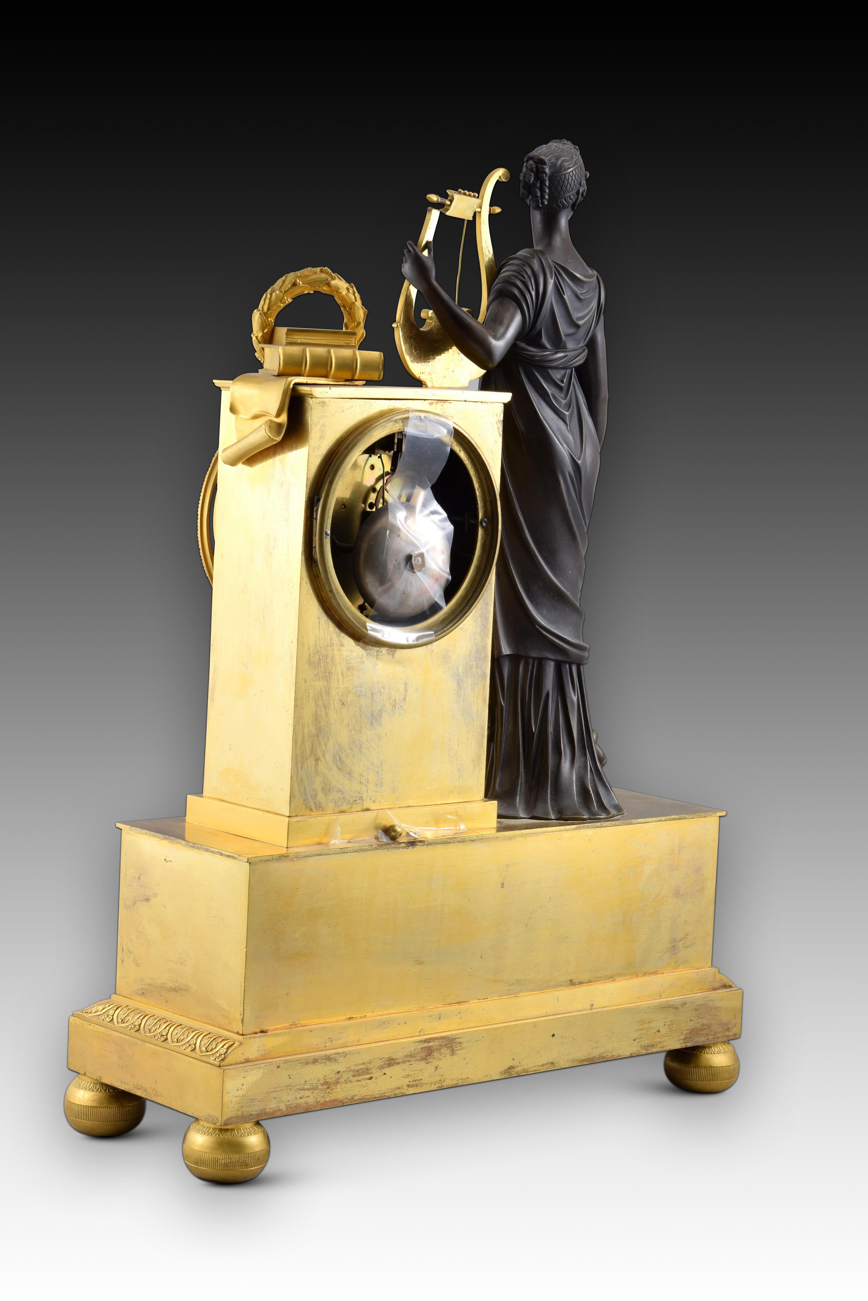 Table clock with Muse and writers. Bronze, Paris movement. France, 19th century. For Sale 6