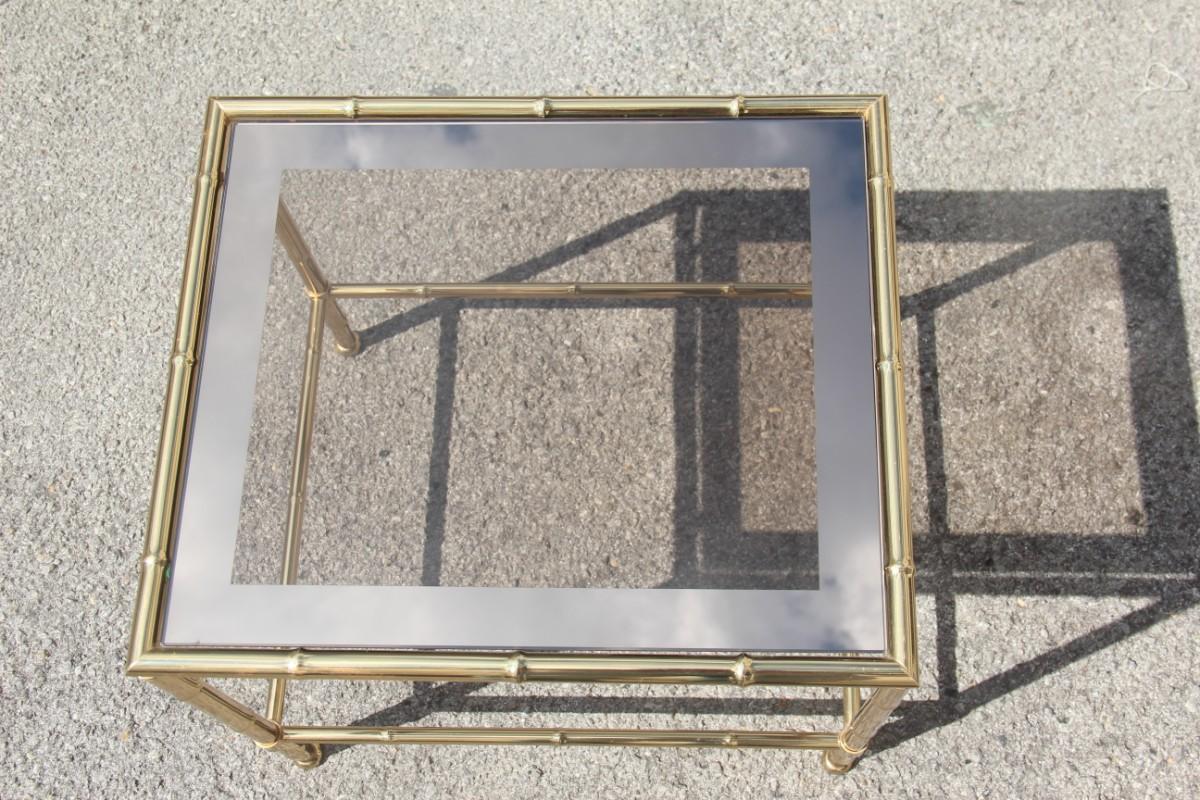 Mid-Century Modern Table Coffee Brass Gold Mirror Glass Top Italian Design 1970s Bamboo Rod