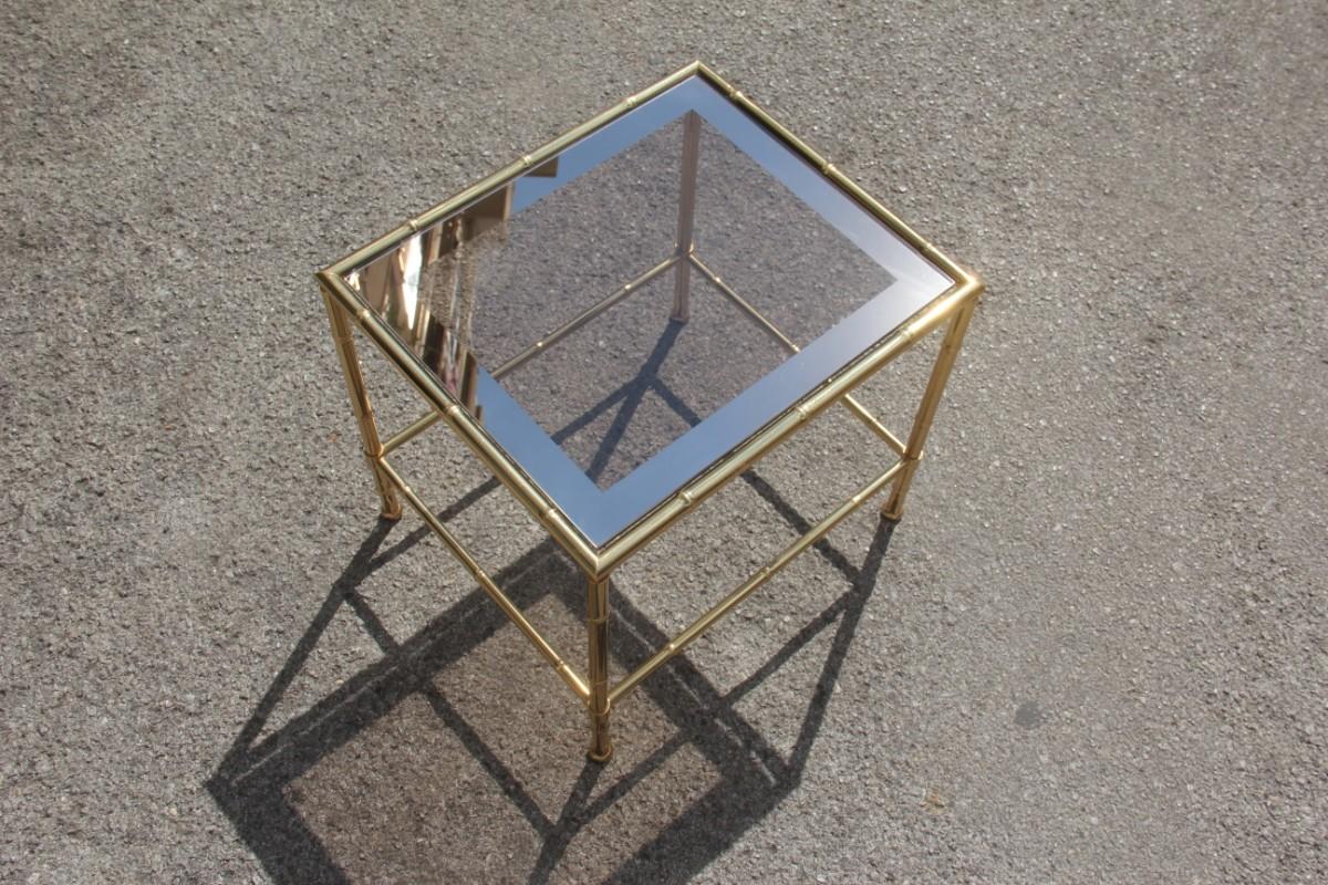 European Table Coffee Brass Gold Mirror Glass Top Italian Design 1970s Bamboo Rod