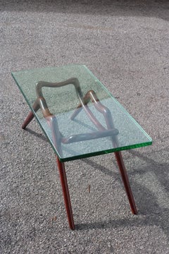 Table Coffee Midcentury Design Glass Top Foot Curved Mahogany Wood Fontana Arte