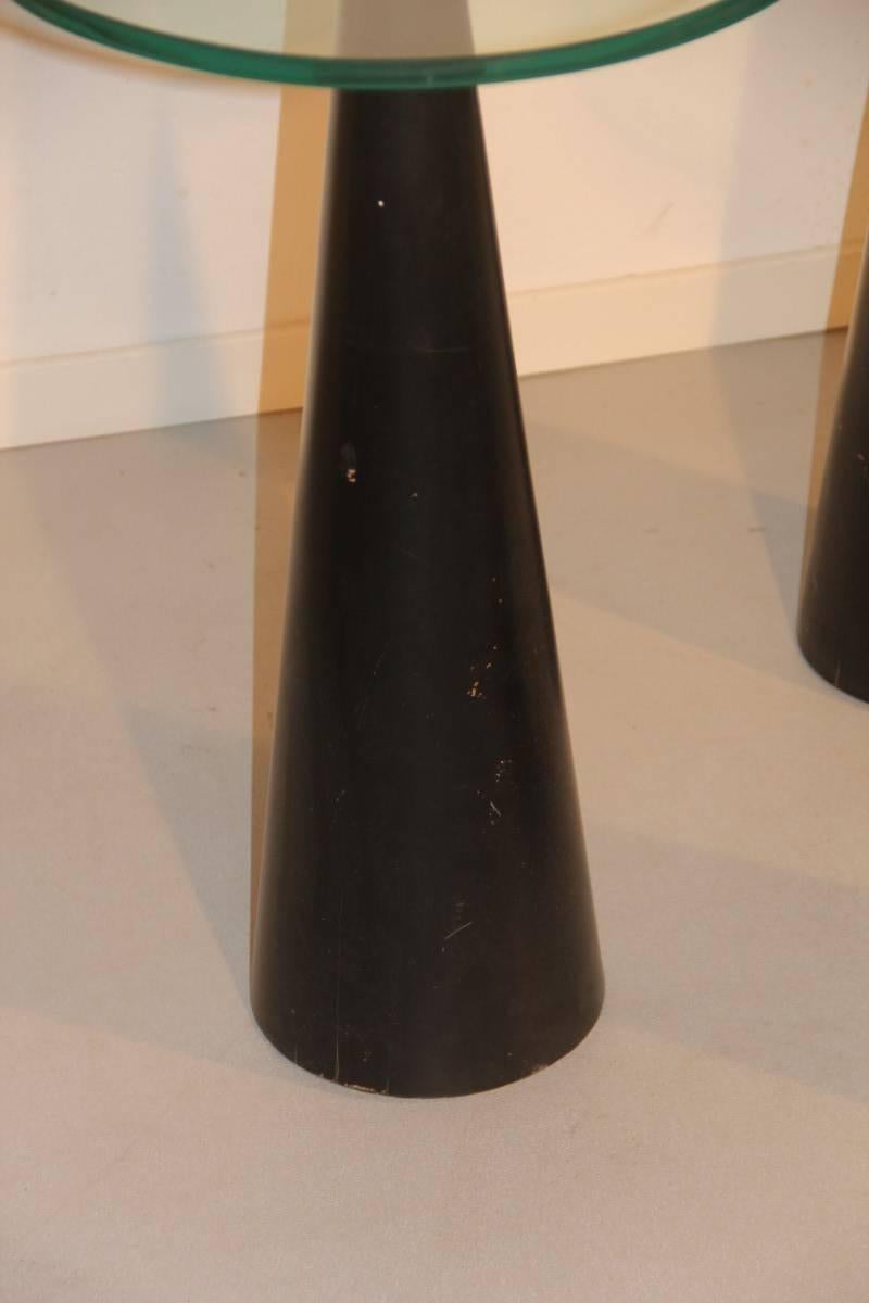 Table Coffee Italian Design 1980s Wood Black Conical  Form Top Glass Round  For Sale 4