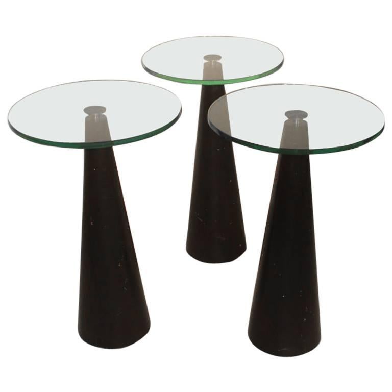 Table Coffee Italian Design 1980s Wood Black Conical  Form Top Glass Round.