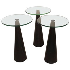 Table Coffee Italian Design 1980s Wood Black Conical  Form Top Glass Round