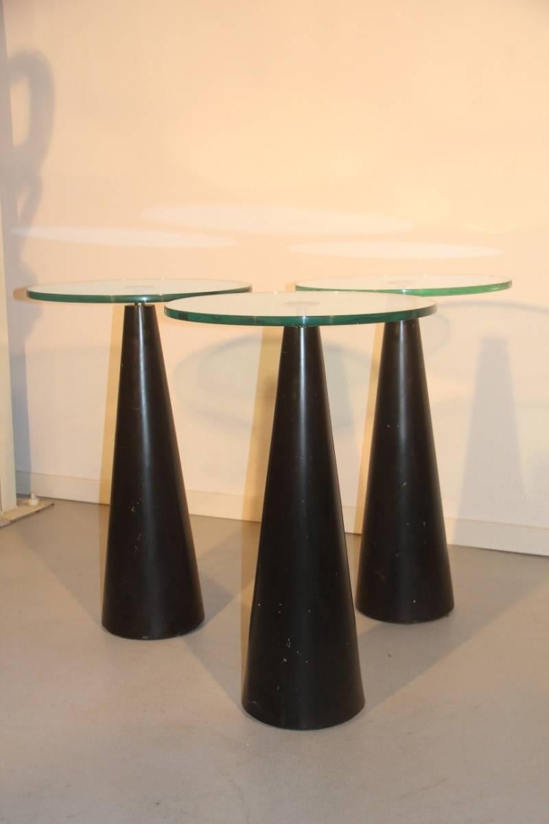 Table Coffee Italian Design 1980s Wood Black Conical  Form Top Glass Round  For Sale 1