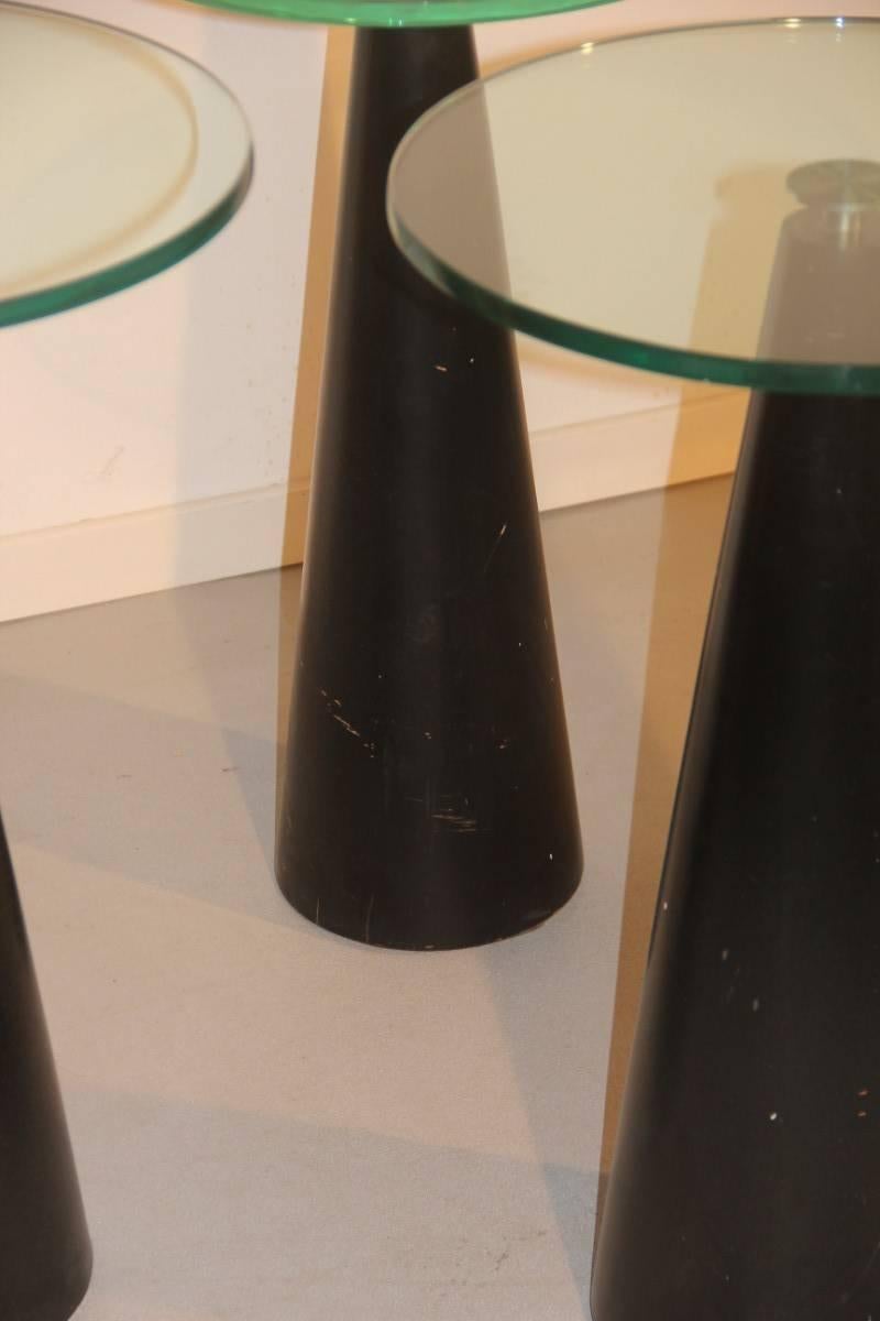 Table Coffee Italian Design 1980s Wood Black Conical  Form Top Glass Round  For Sale 3