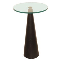 Table Coffee Italian Design 1980s Wood Black Conical  Form Top Glass Round 