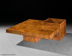 Table basse Burr Yew des années 1950 piédestal moderne mi-siècle