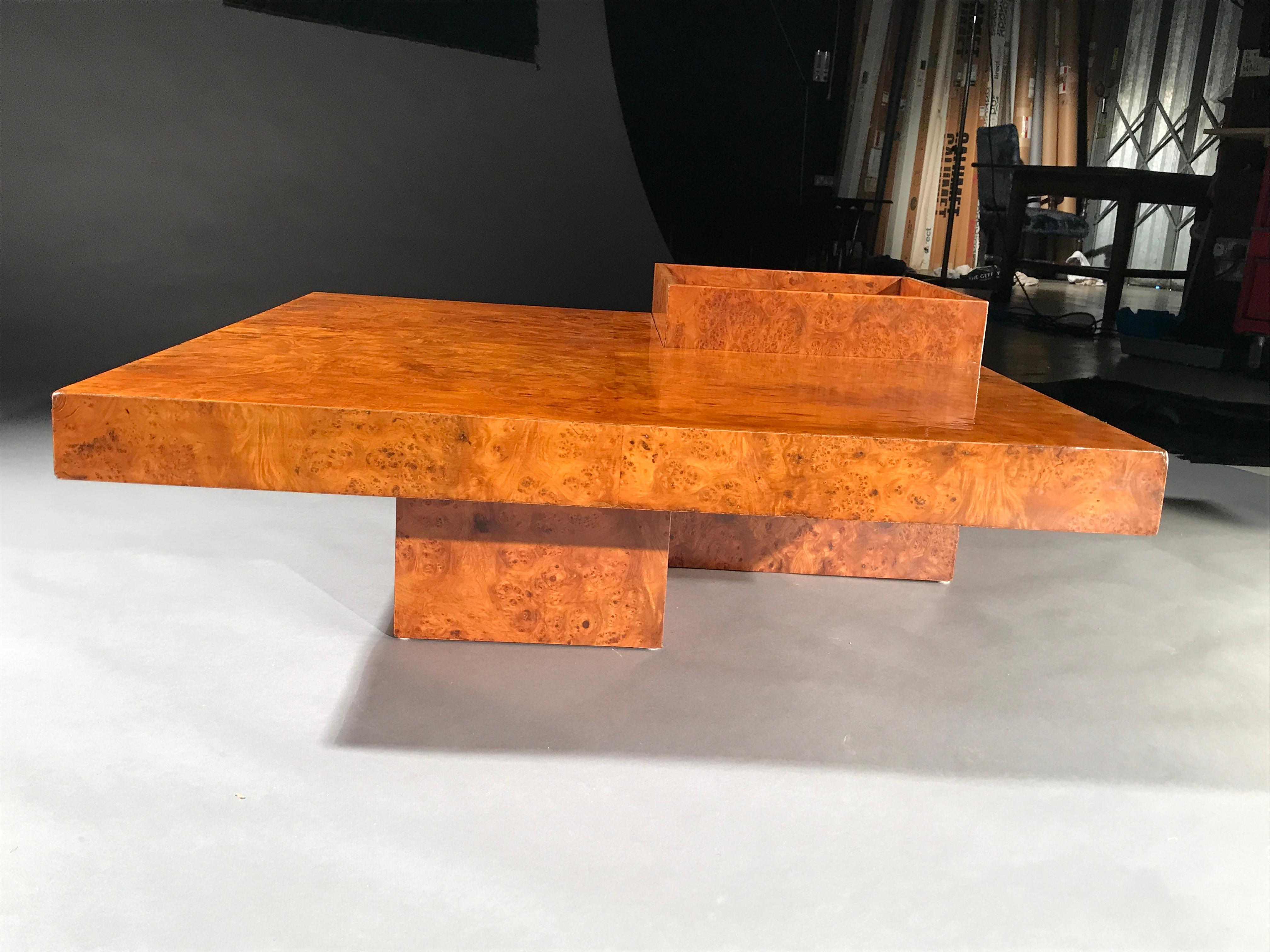 Table Coffee Sofa Low Burr Yew 1950's Pedestal Mid-Century Modern For Sale 1