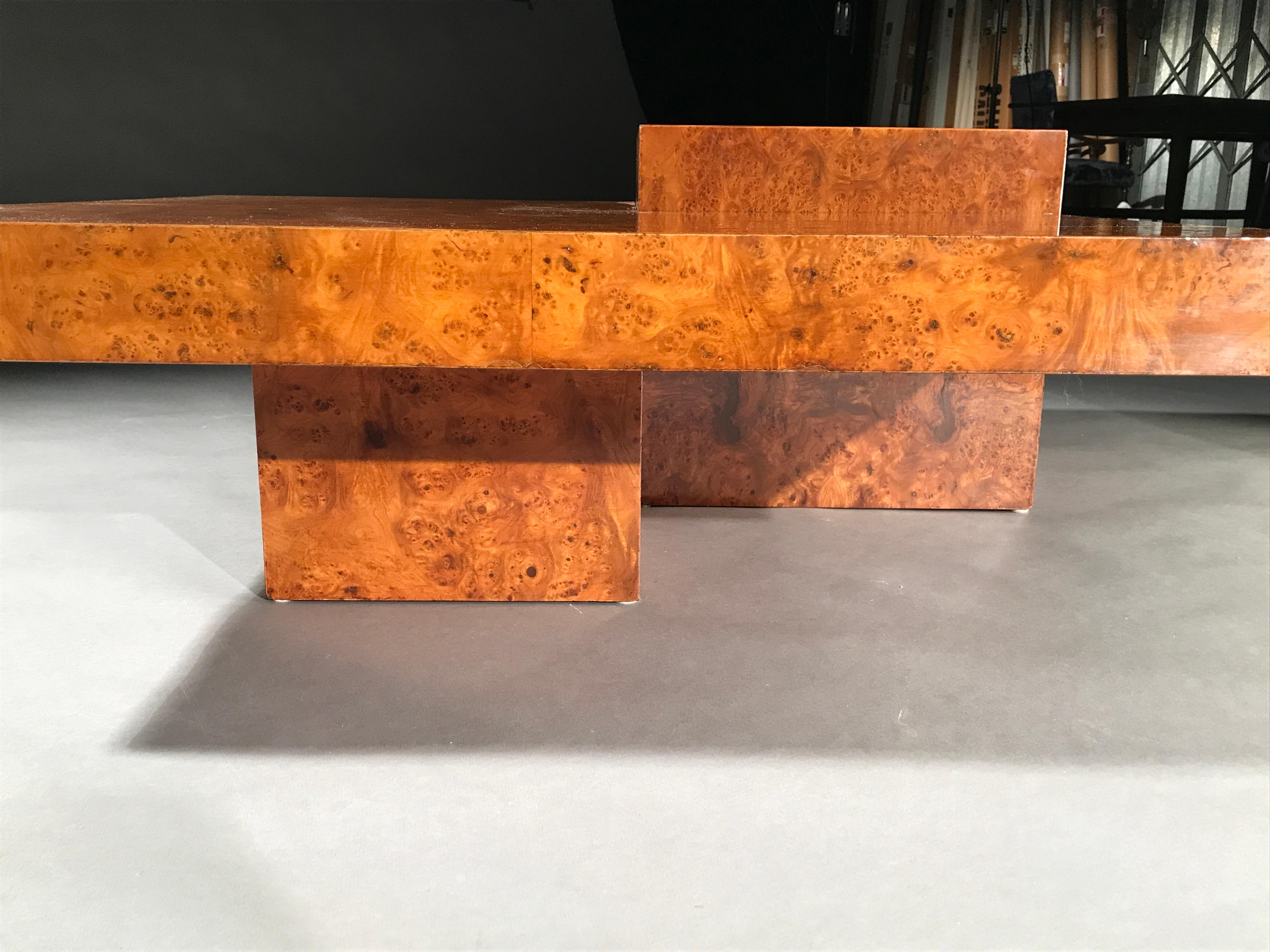 Table Coffee Sofa Low Burr Yew 1950's Pedestal Mid-Century Modern For Sale 2