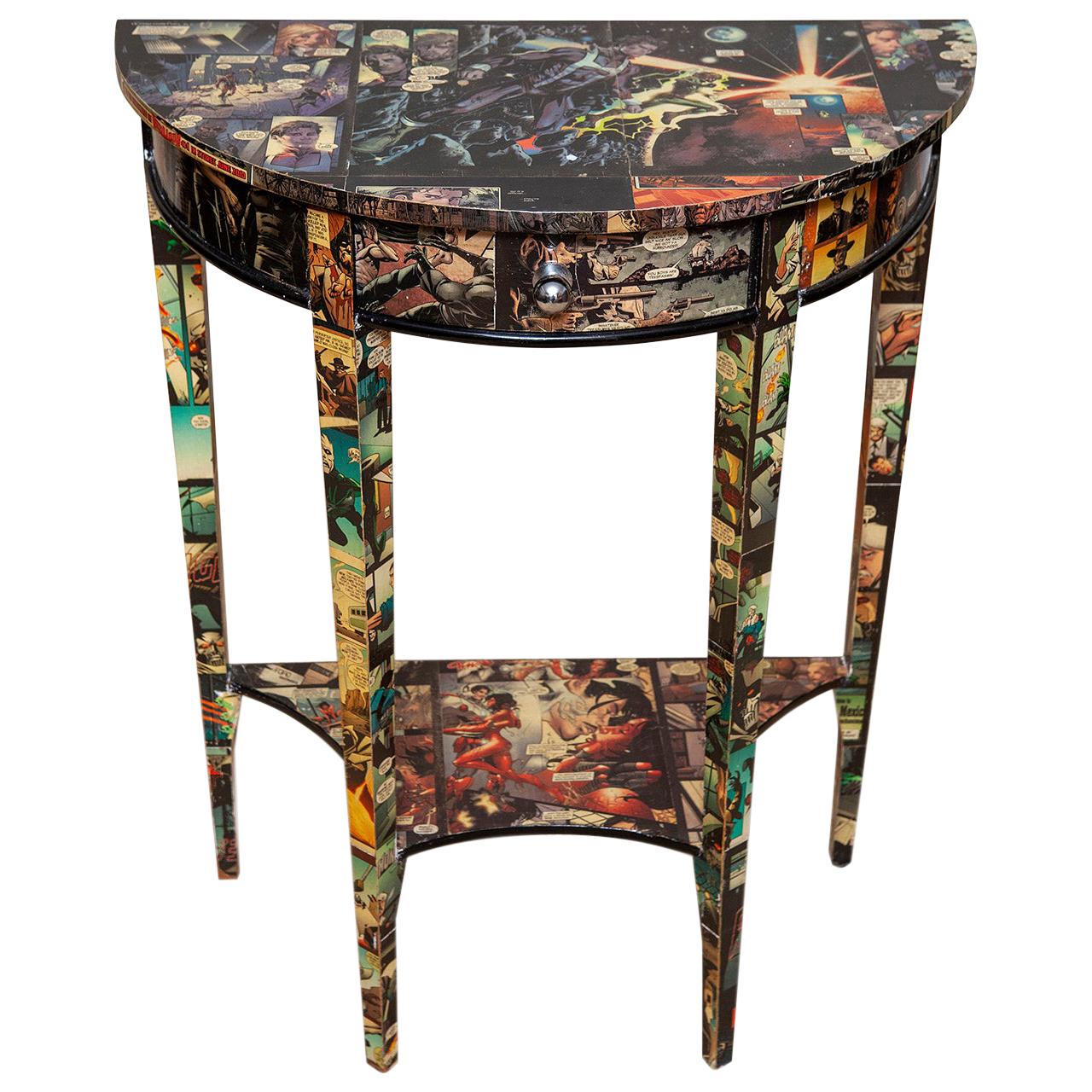 Table Console Demilune Cartoon Decorated Petite Modern, 20th Century For Sale
