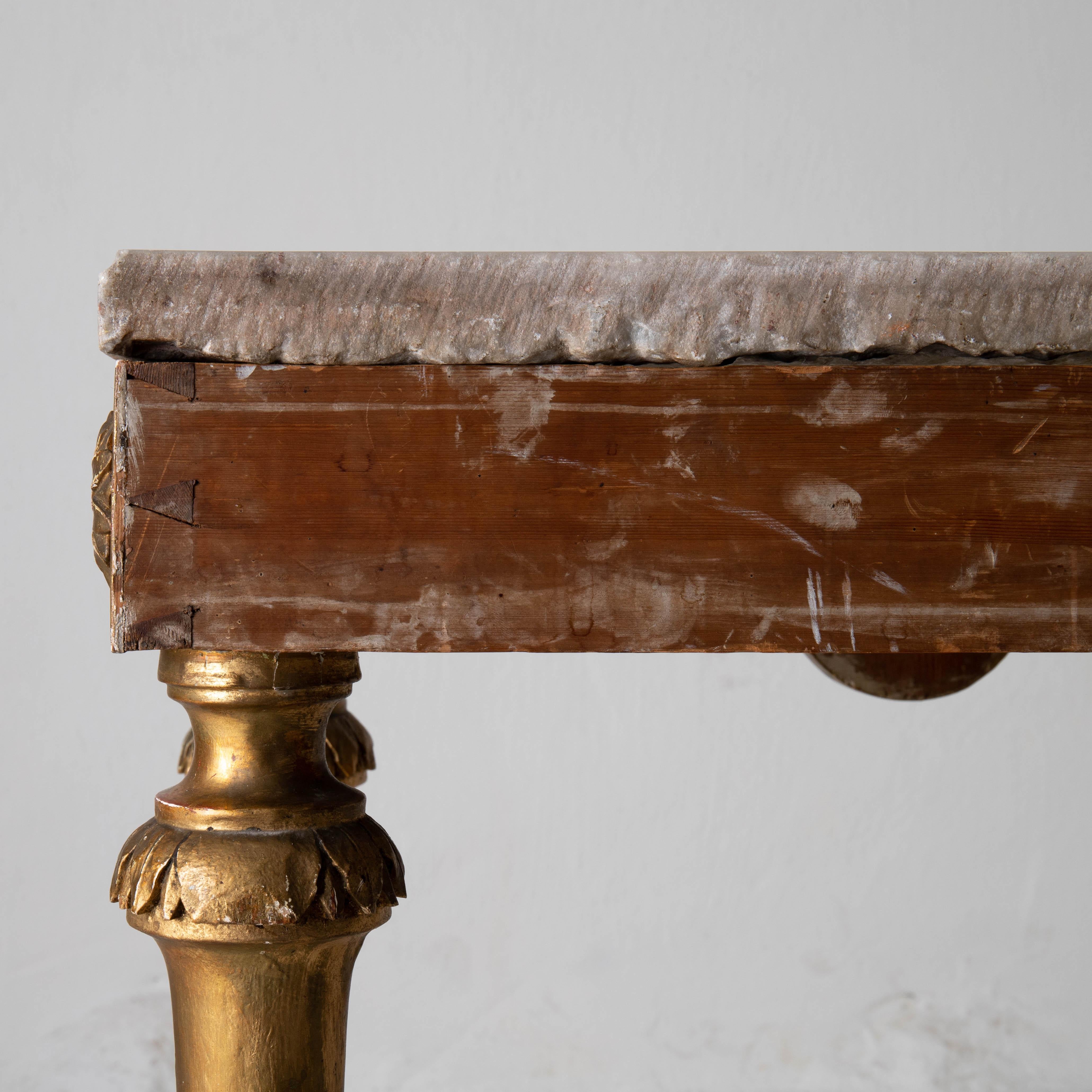 Marble Table Console Rare Quality Swedish Early Gustavian Gilded, 18th Century, Sweden For Sale