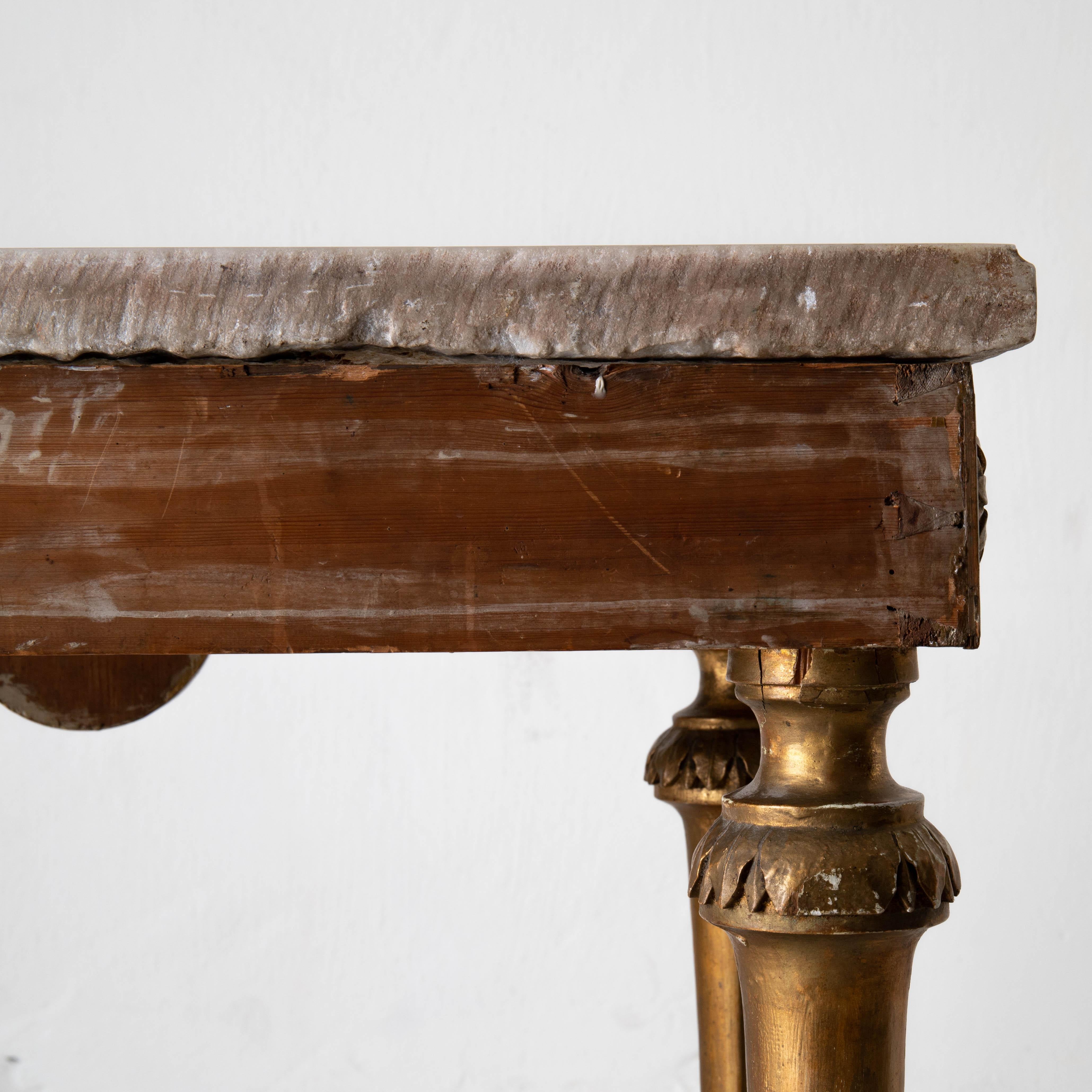 XVIIIe siècle Table console rare, dorée de qualité, suédoise Early Gustavien, XVIIIe siècle, Suède en vente