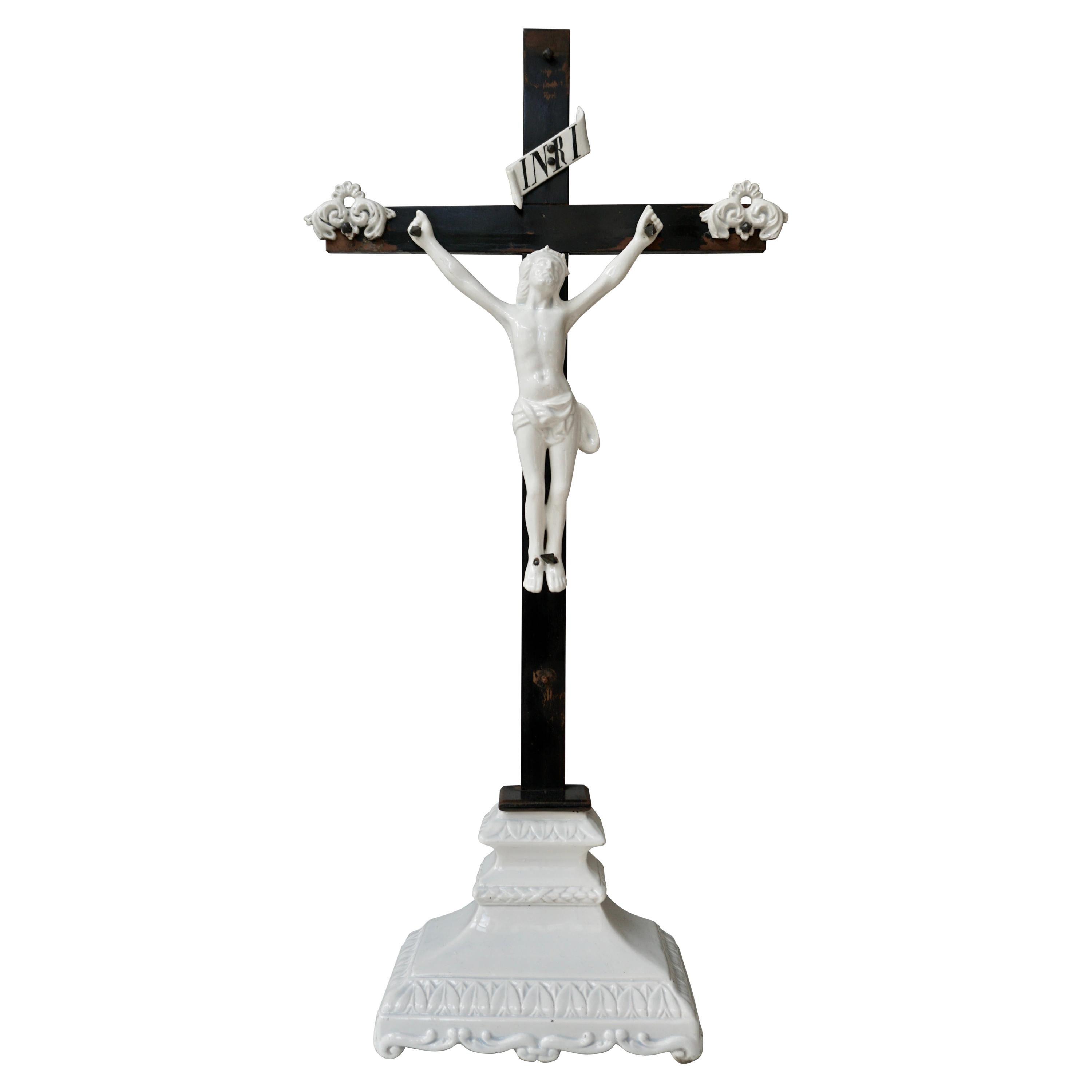 Table Crucifix with Porcelain Corpus of Christ