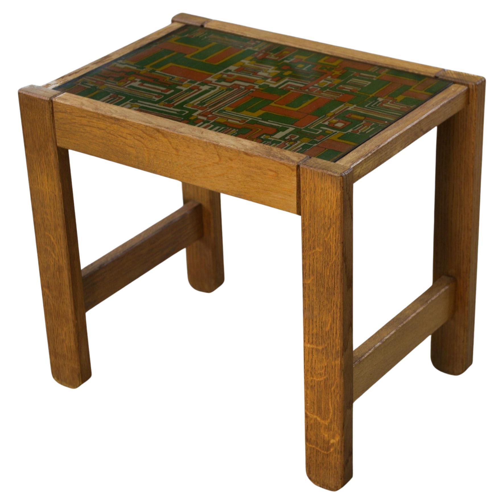 Table d'appoint en chêne massif plateau décor en tissu im Angebot