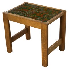 Table d'appoint en chêne massif plateau décor en tissu