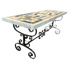 French 20th Century Marble Inlay Side Table