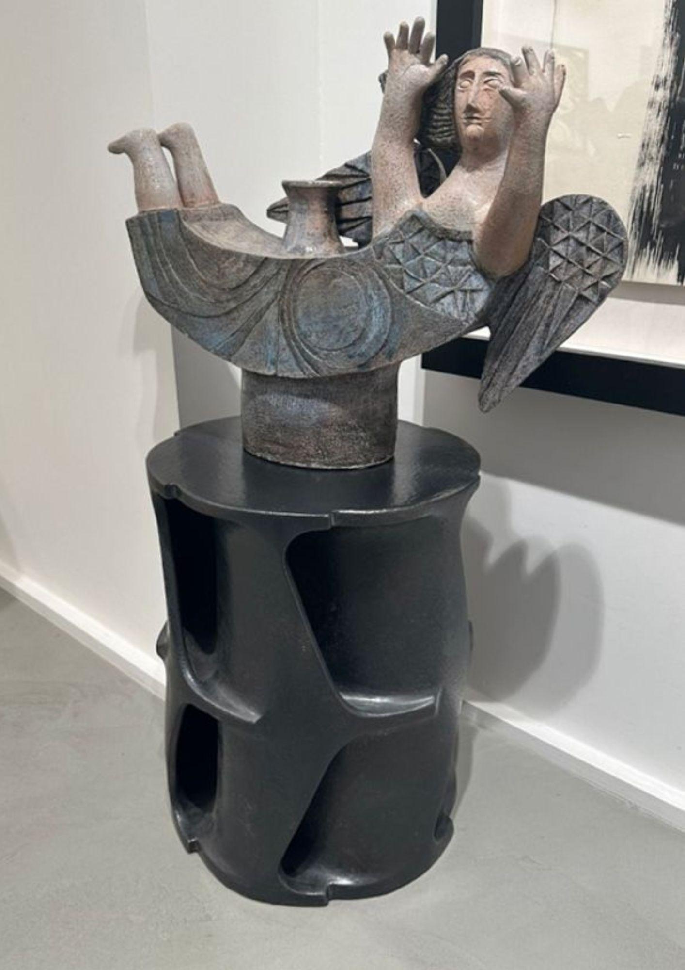 Cylindrical glazed ceramic side table by French designer Guy Bareff, 2000. 