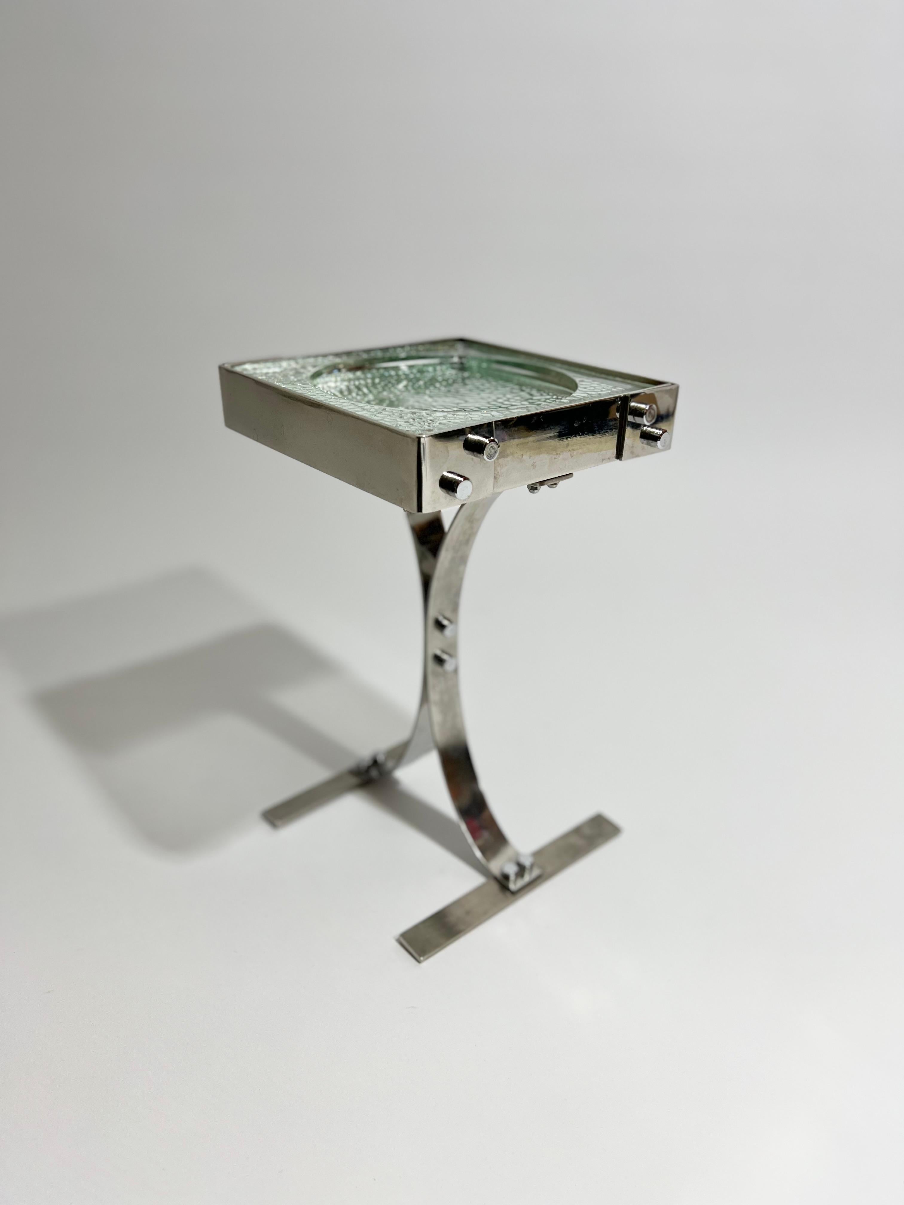 Verre Table d'appoint vide poche en inox et pavé de verre Nevada, France, années 1970 en vente