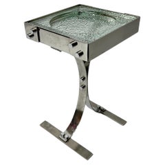 Table d'appoint vide poche en inox et pavé de verre Nevada, France, années 1970