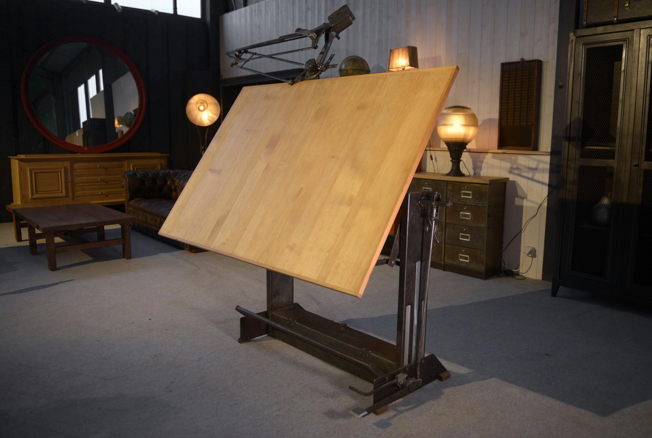 Industriel Table d'architecte Unic Paris par Lucien Sautereau 1950's en vente
