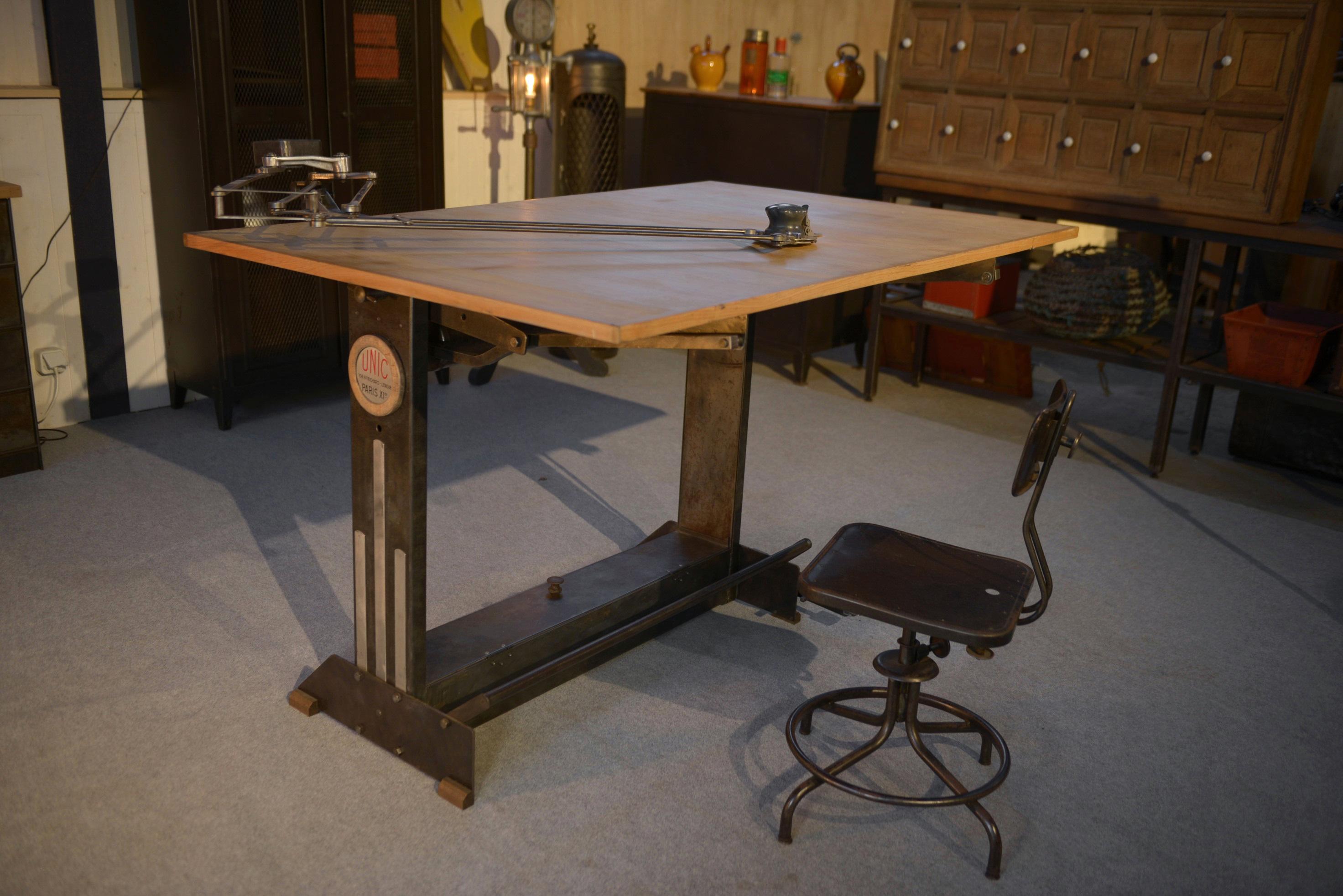Français Table d'architecte Unic Paris par Lucien Sautereau 1950's en vente