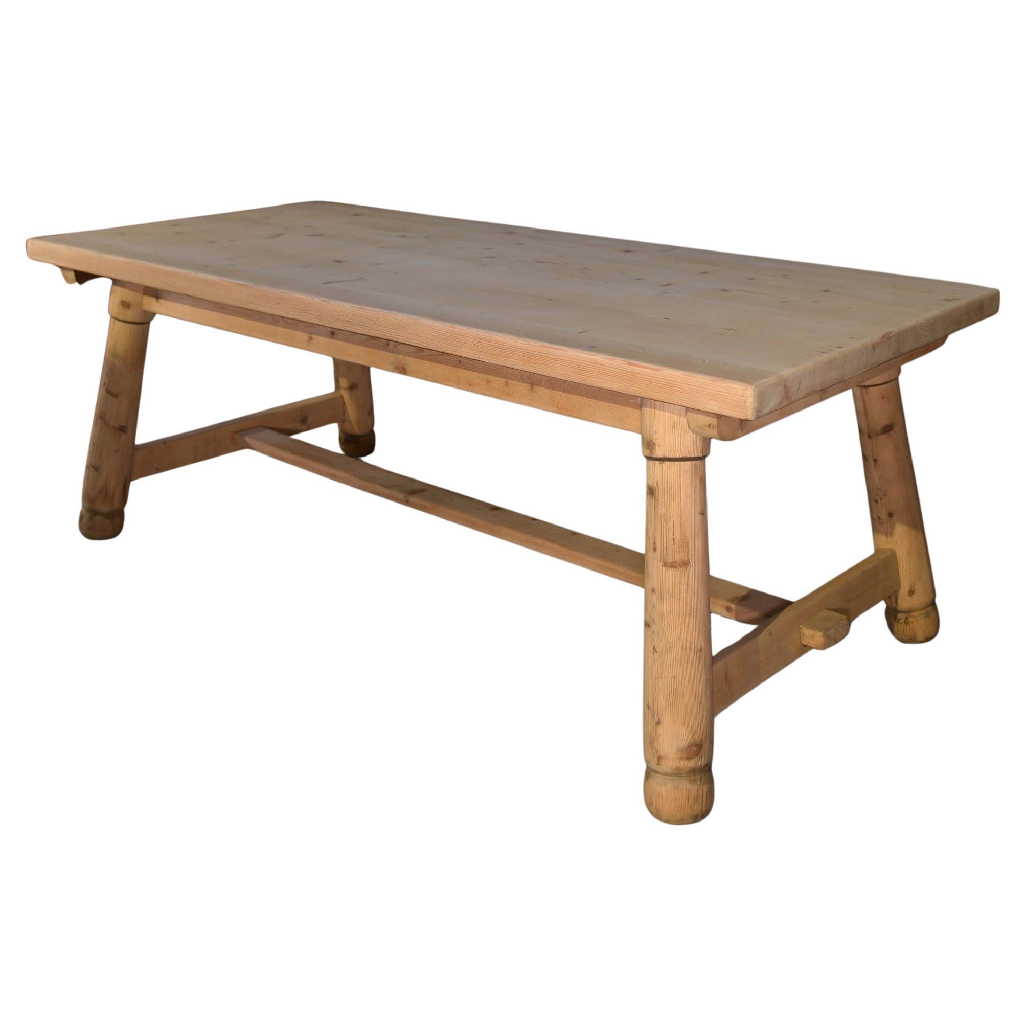 Table de ferme en pin brut brutaliste Georges Robert 1960's For Sale