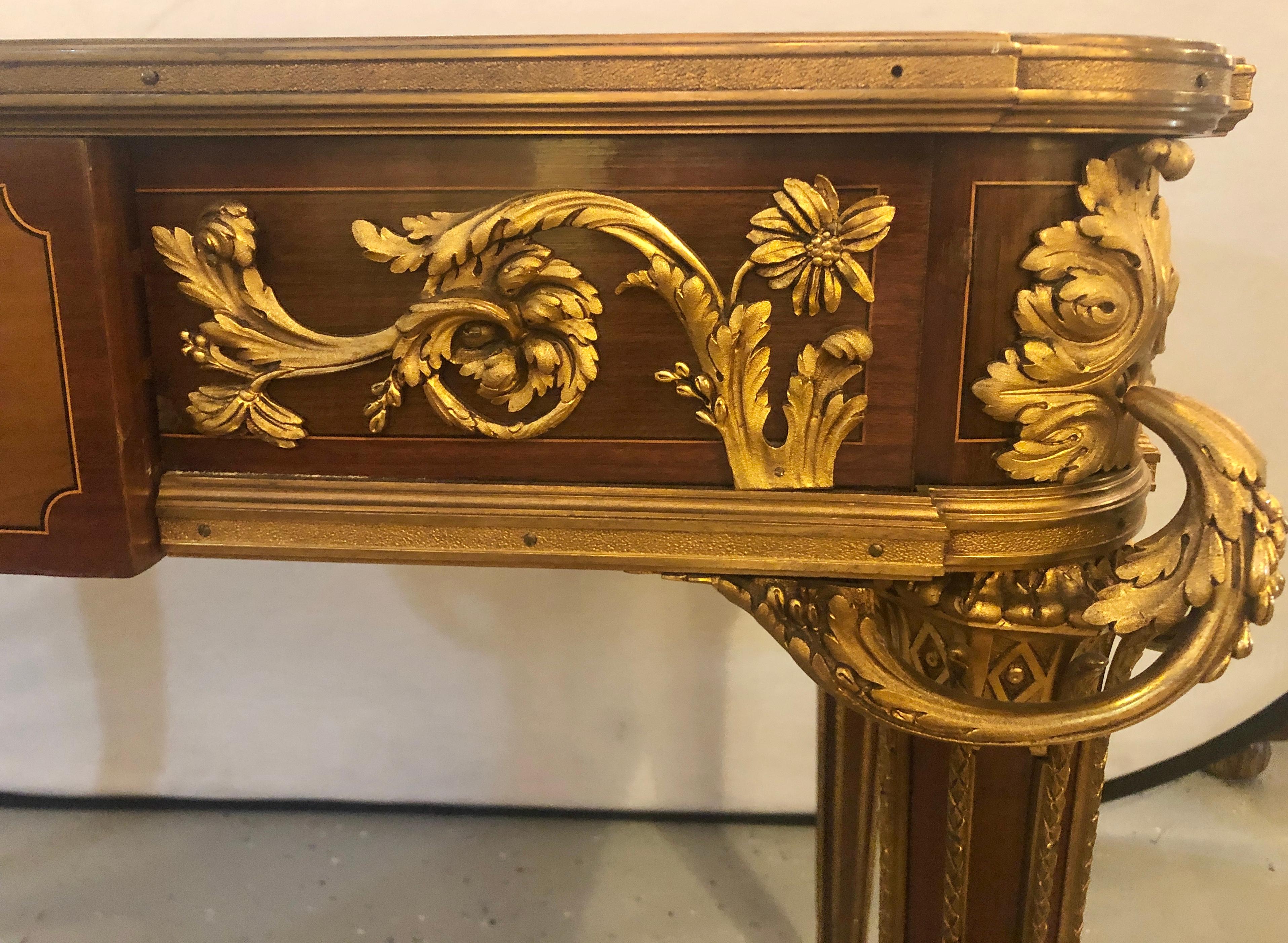 Wood François Linke, Louis XV, Rare Desk, Brown Marquetry, Bronze, Sothebys NYC Prov. For Sale