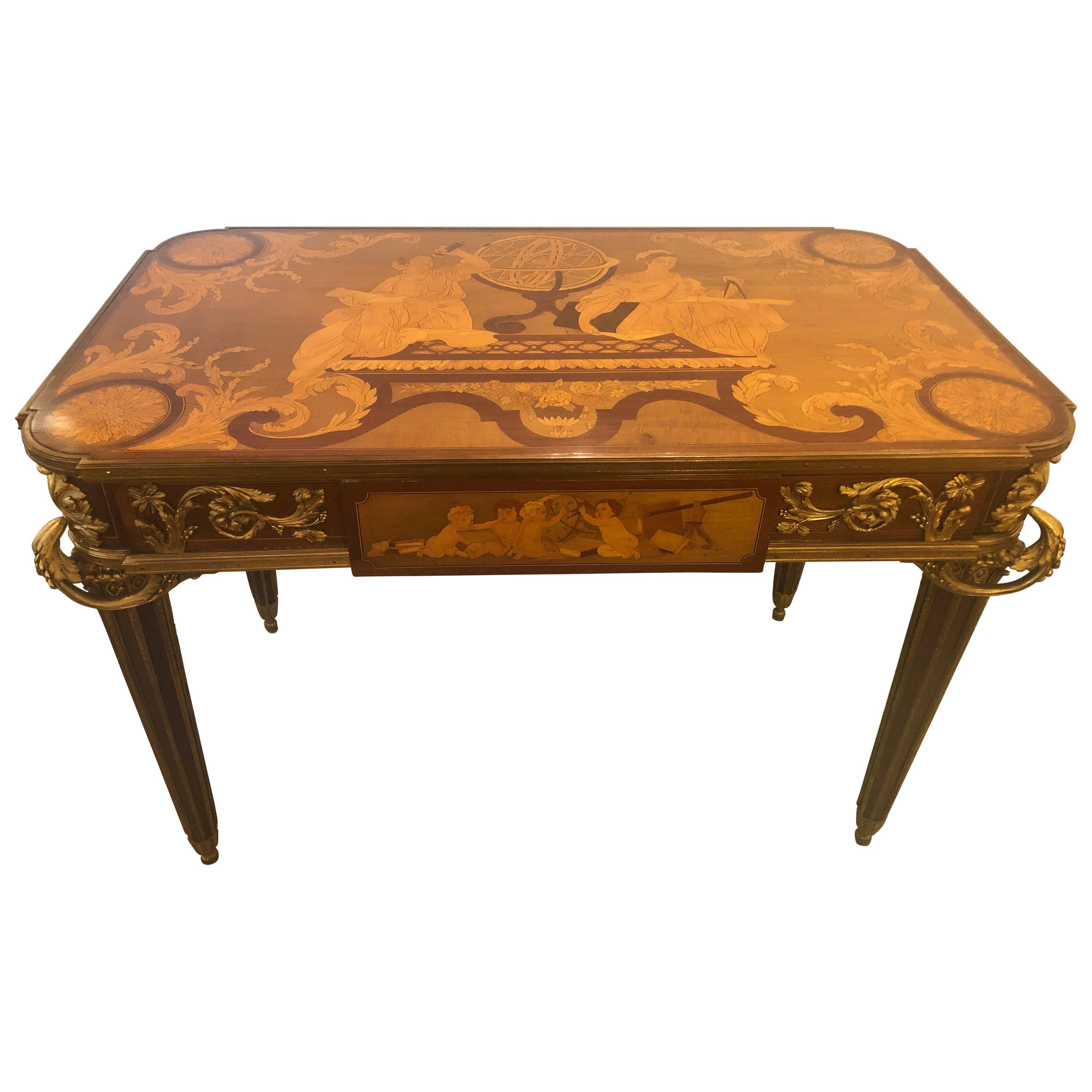 François Linke, Louis XV, Rare Desk, Brown Marquetry, Bronze, Sothebys NYC Prov. For Sale
