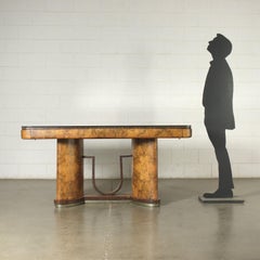 Table Deco Burl Veneer Metal Glass 1920s 1930s