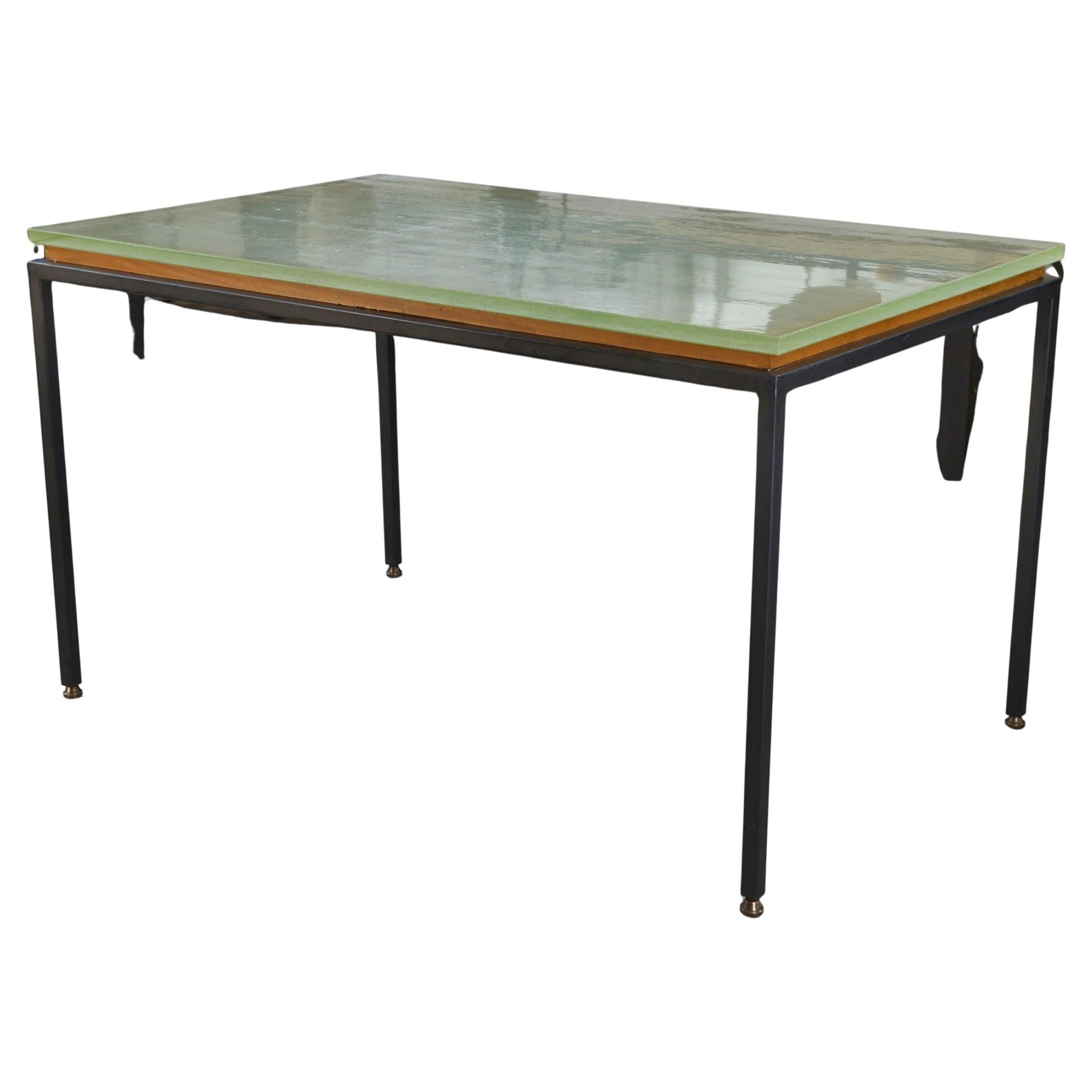 Table design en verre Saint Gobain et métal laqué noir 1960
s en vente