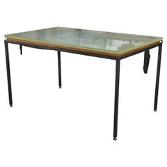 Table design en verre Saint Gobain et métal laqué noir 1960
s