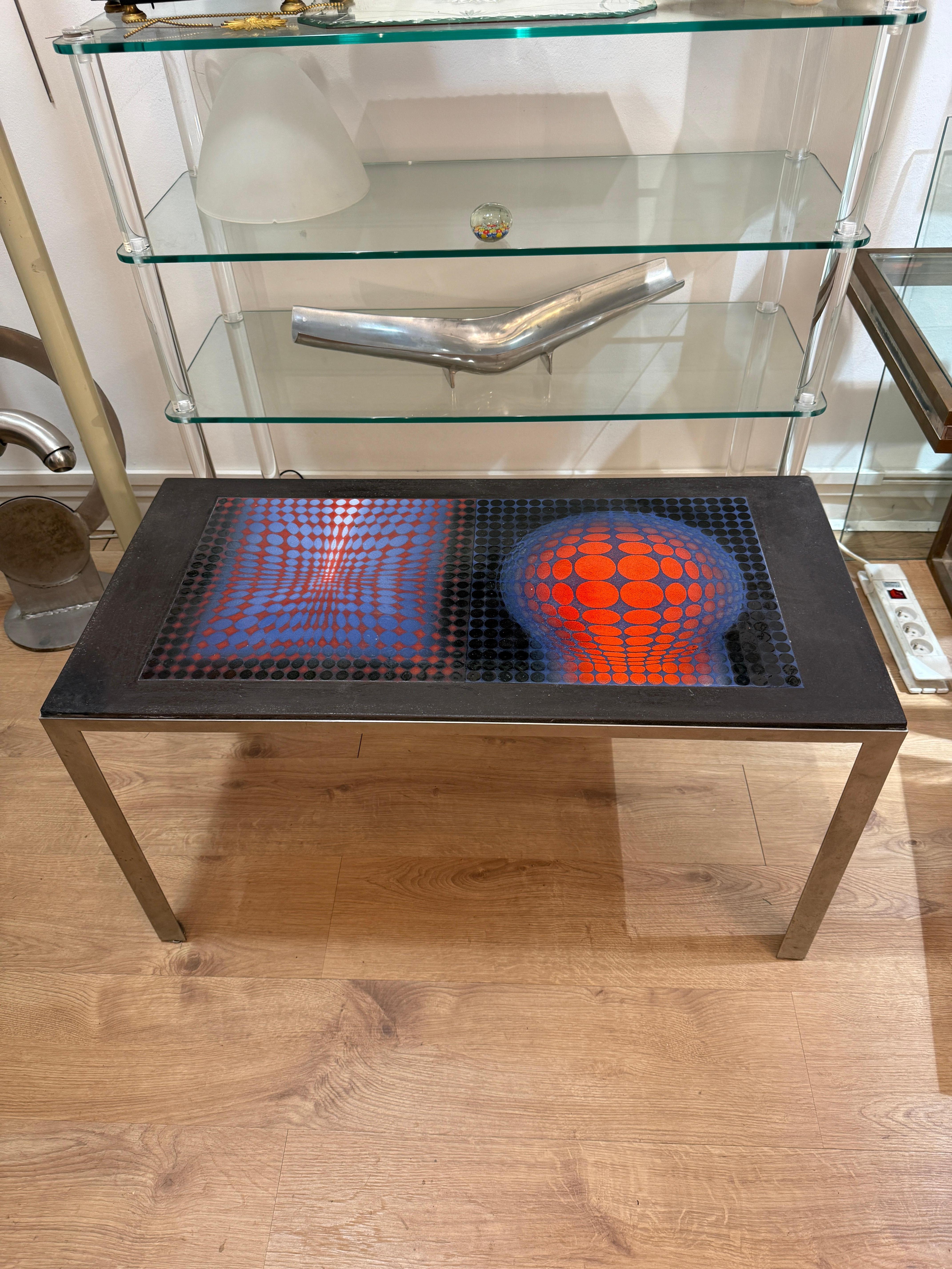 20ième siècle Table design OP ART design style Vasarely en vente