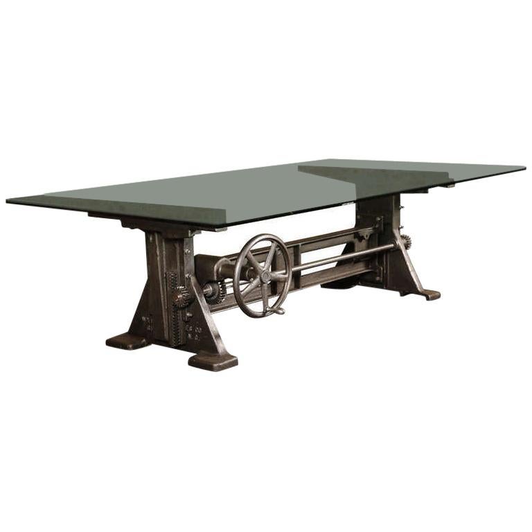 Table, Desk Base Vintage Industrial Adjustable Machine Age Crank Up Factory