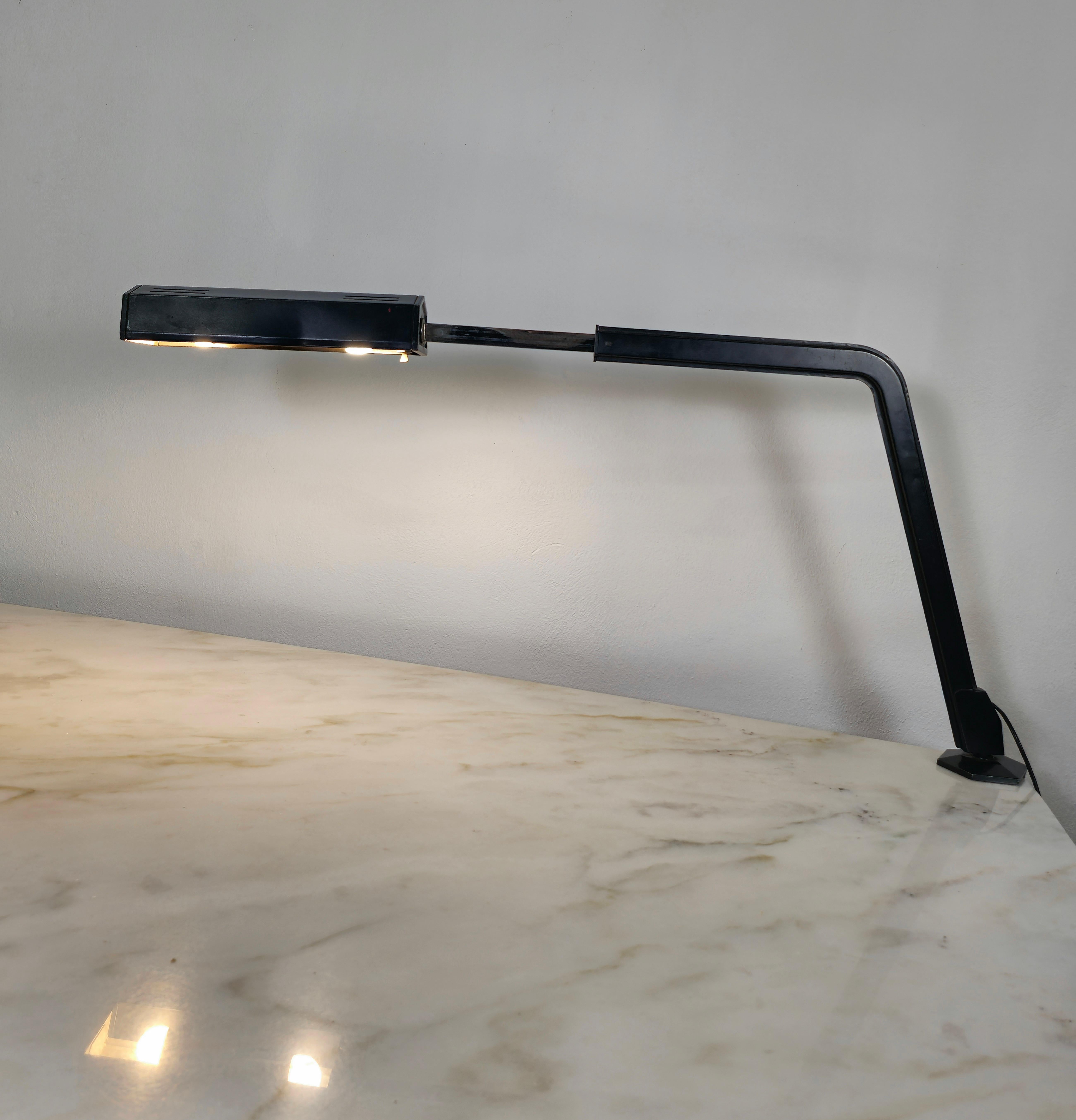 Italian Table Desk Lamp BBPR for Olivetti Black Lacquered Metal Midcentury Italy, 1960s For Sale