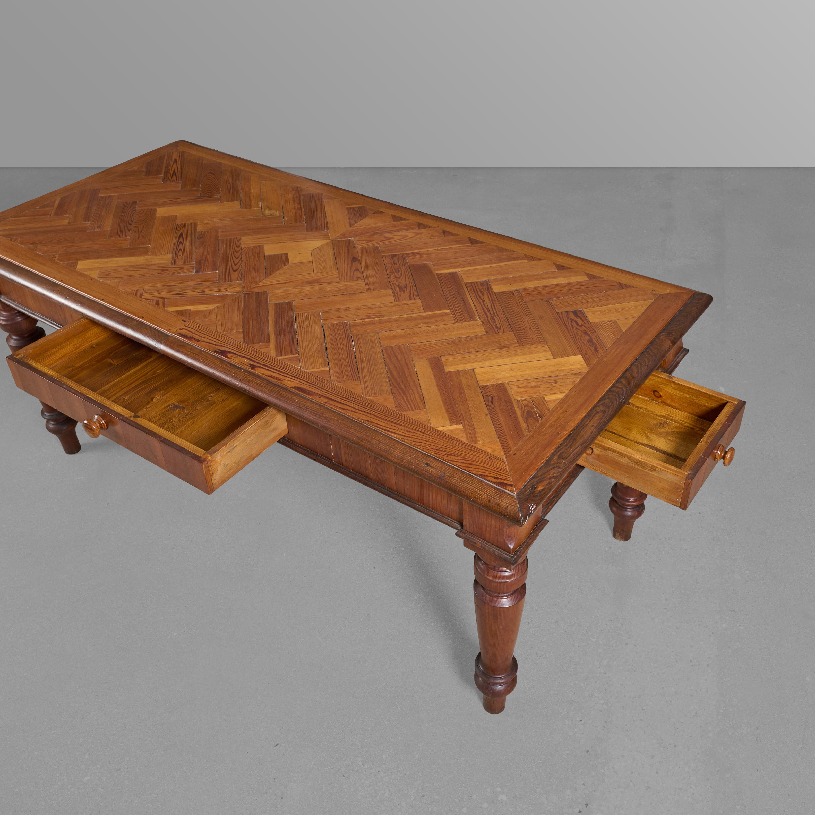 Italian Table/Desk with Herringbone Design For Sale