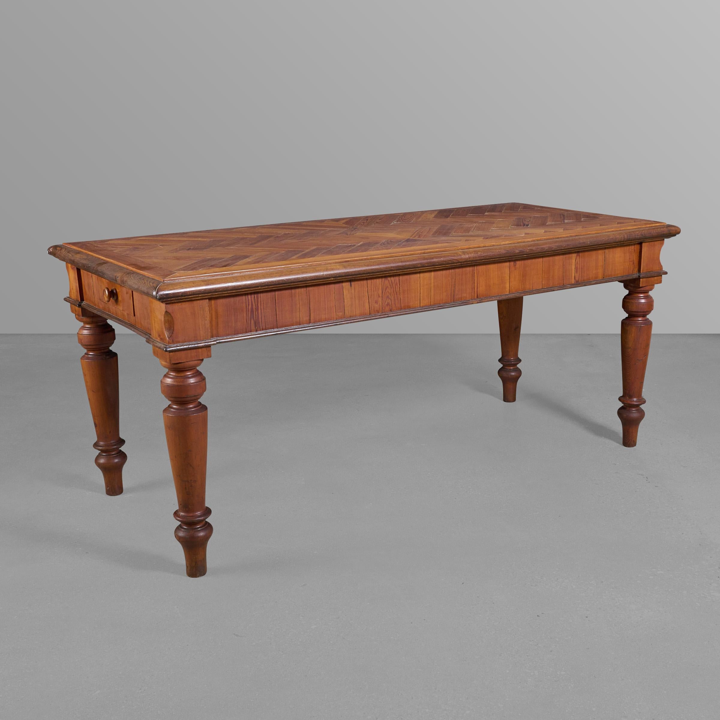 Early 20th Century Table/Desk with Herringbone Design For Sale