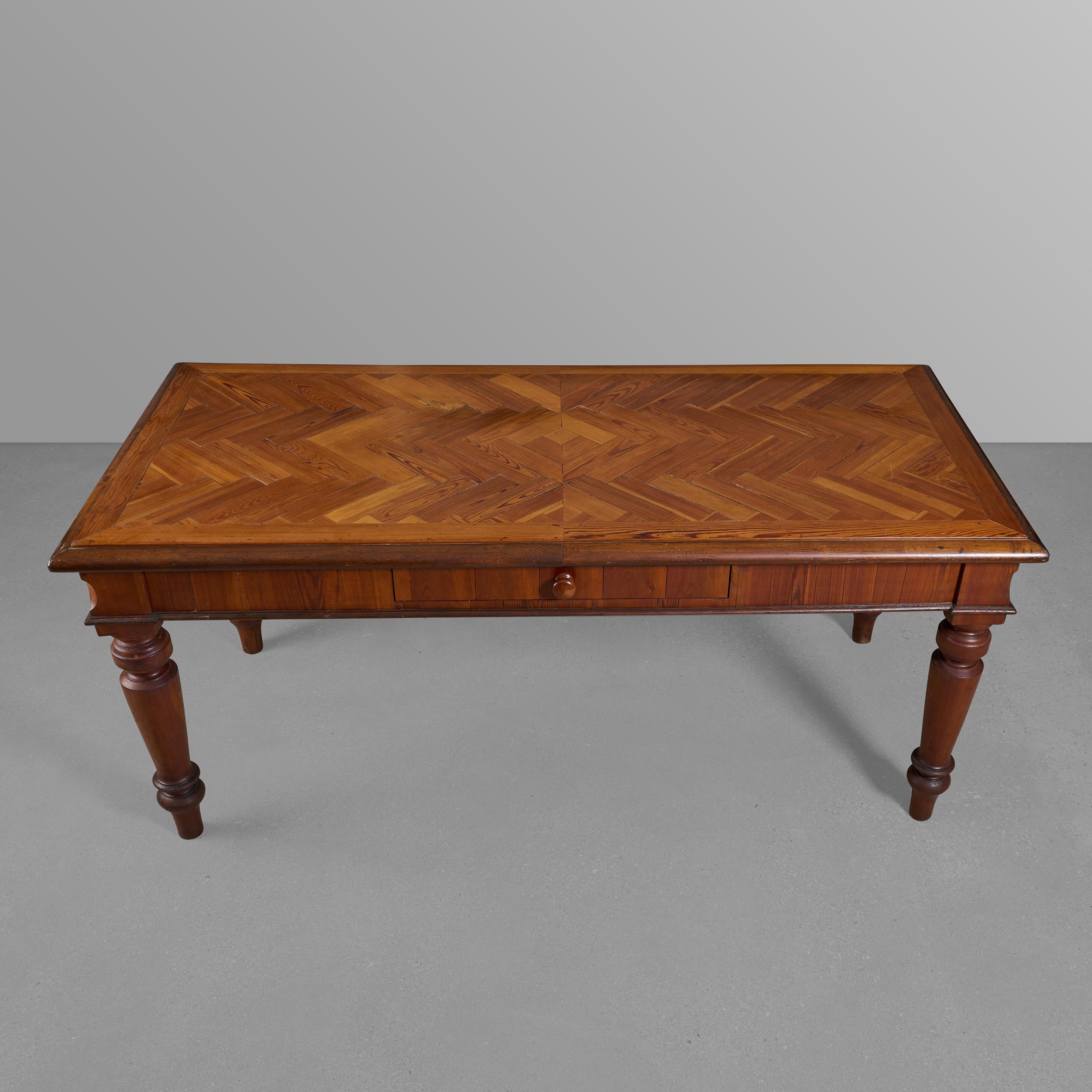 Wood Table/Desk with Herringbone Design For Sale