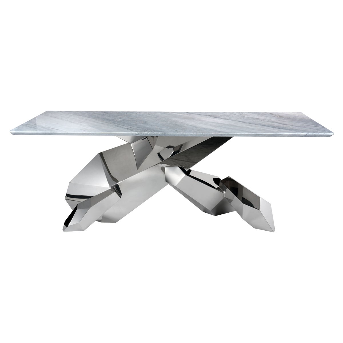 Table de bureau ou écrire à la maison - Miroir en acier avec plateau en marbre gris - Collection moderne en vente
