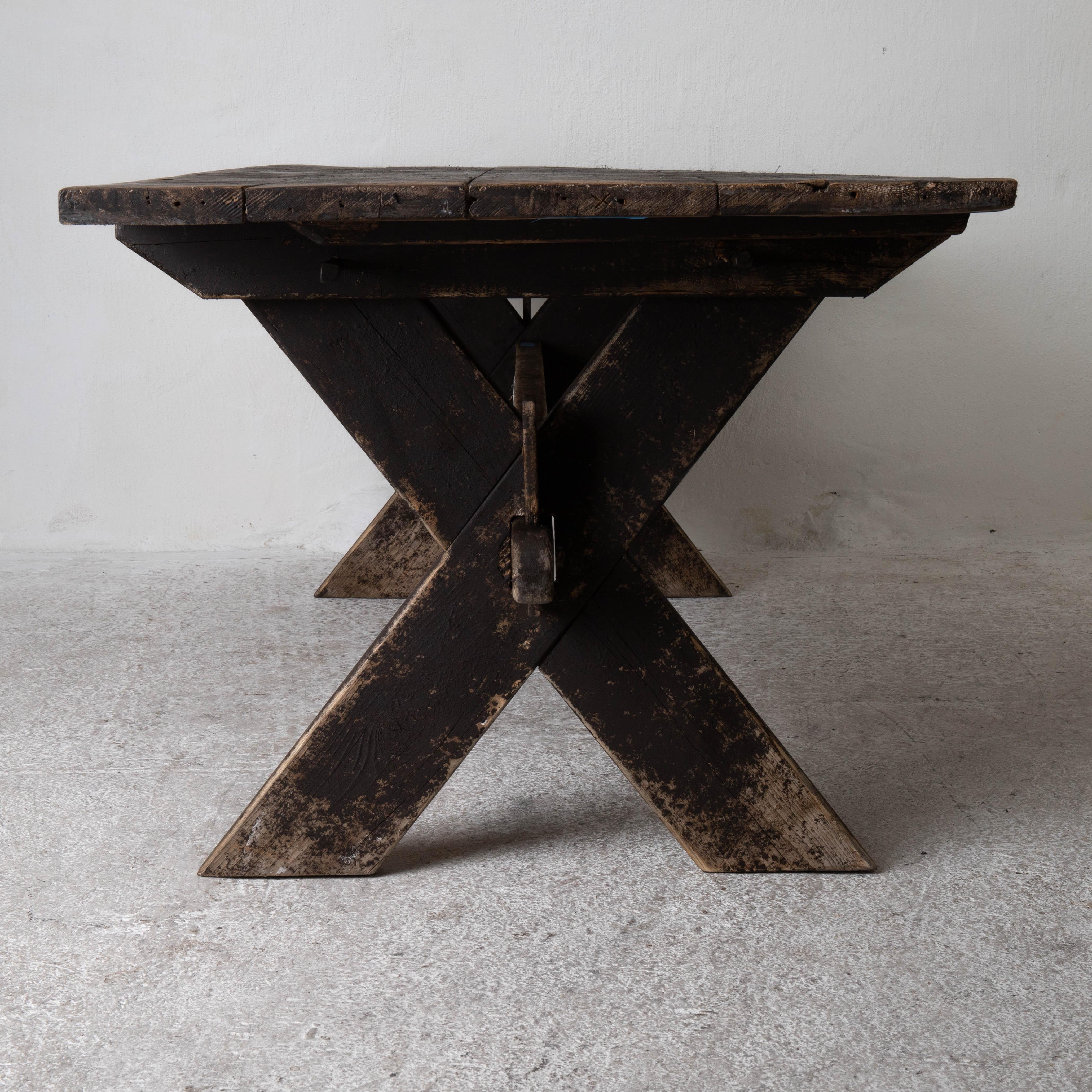Table Dining Trestle Table Swedish 19th Century Dark Brown Paint Sweden For Sale 2