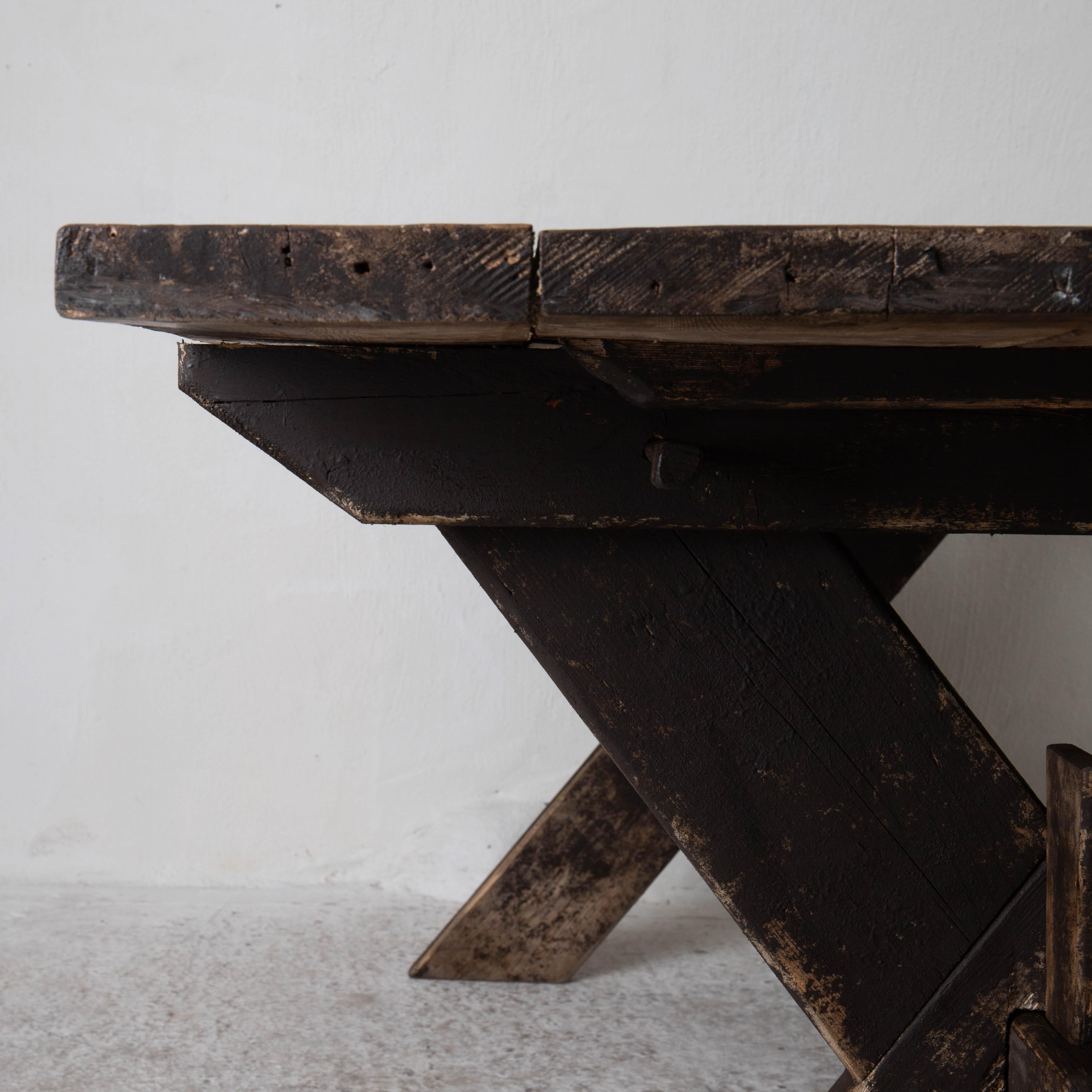 Table Dining Trestle Table Swedish 19th Century Dark Brown Paint Sweden For Sale 3