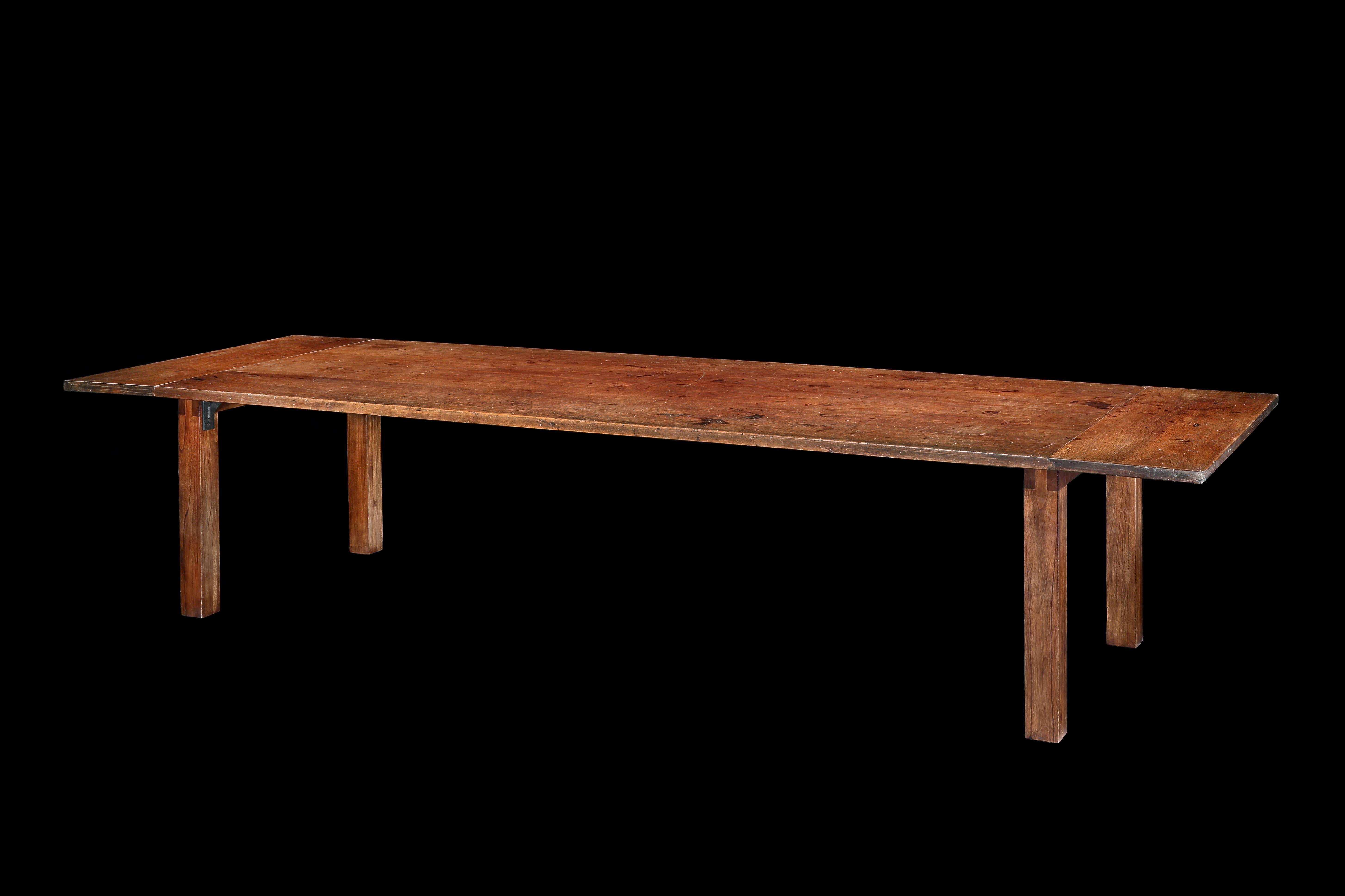 An exceptionally, rare & massive, 20-24-seat, Mid-Century Modern, solid, teak, table

- Exceptionally rare size, very few period tables are 4ft wide; Classic modern, uncluttered, design showcasing the rich lustrous color and beautiful figuring of