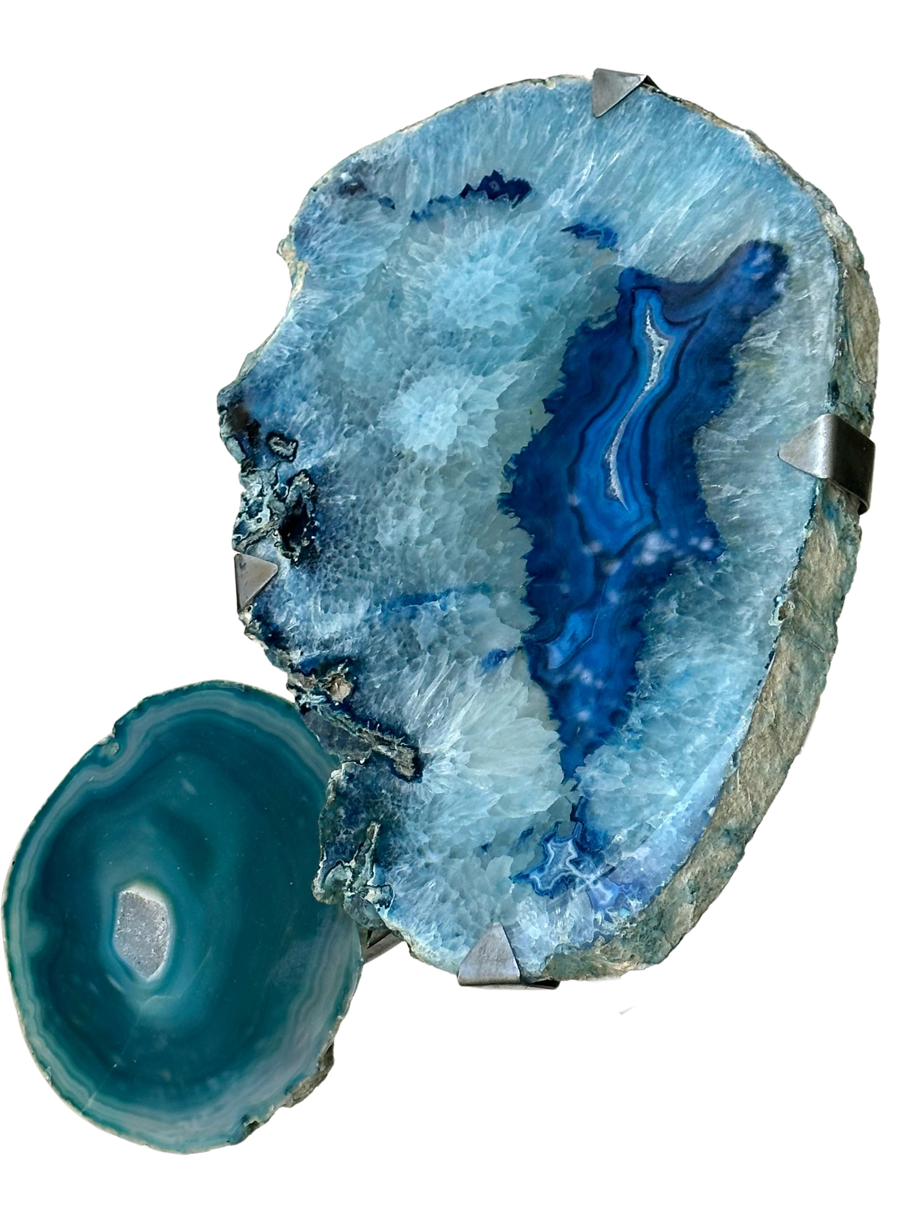 Contemporary Table Double Ring Agate blue  For Sale