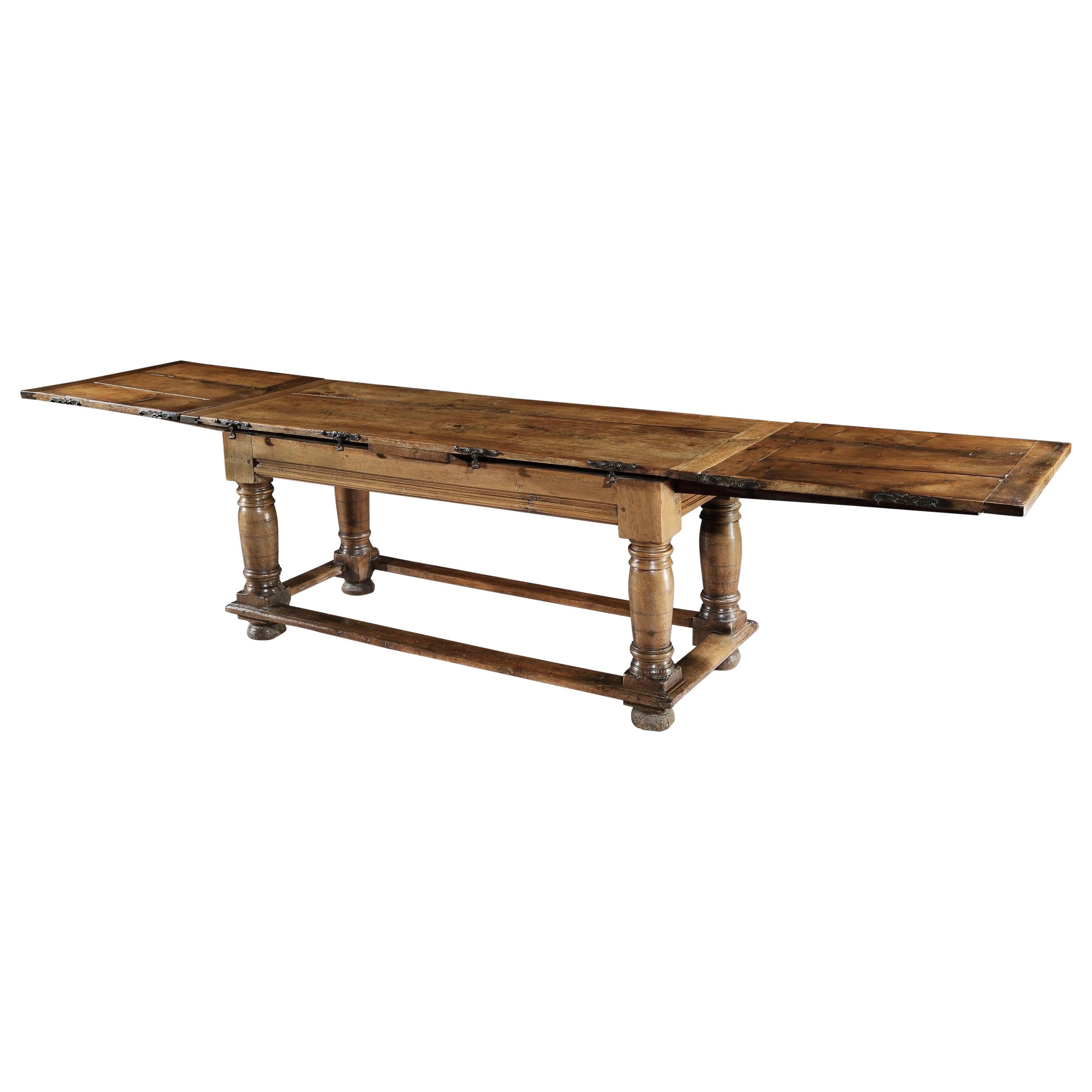 Table, Drawleaf, 18-Seat, 16th Century, Italian, Renaissance, Walnut, Iron For Sale