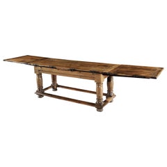 Table, Drawleaf, 18-Seat, 16th Century, Italian, Renaissance, Walnut, Iron