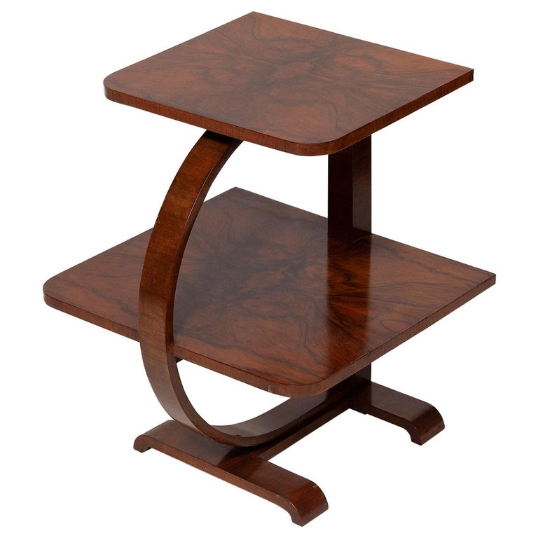 Table End Cocktail Table Two Tier Figured Walnut Art Deco Narrow For