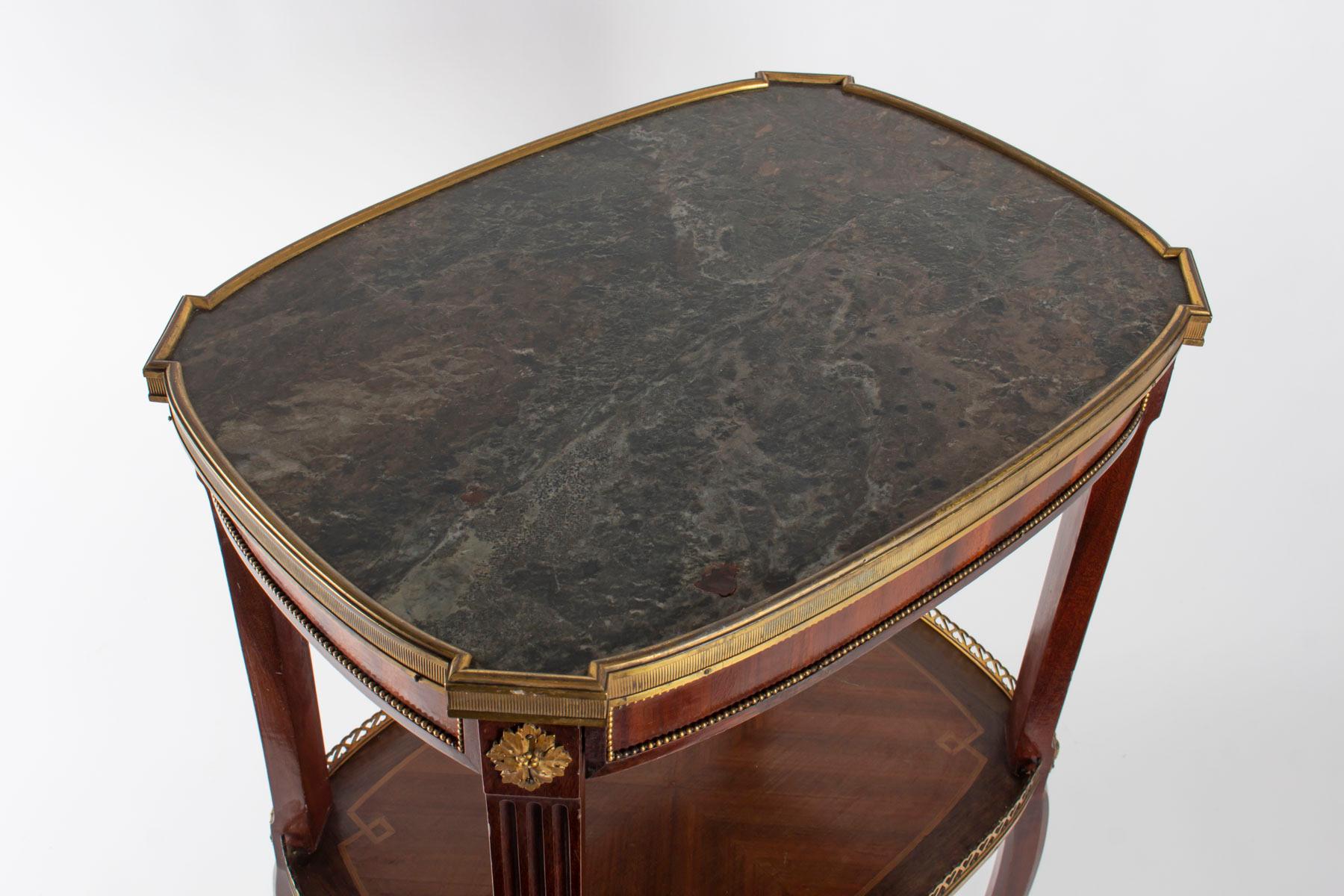 Table, End Of Sofa, Epoque Napoleon III, Green Marble, Rosewood, Violet Wood 2