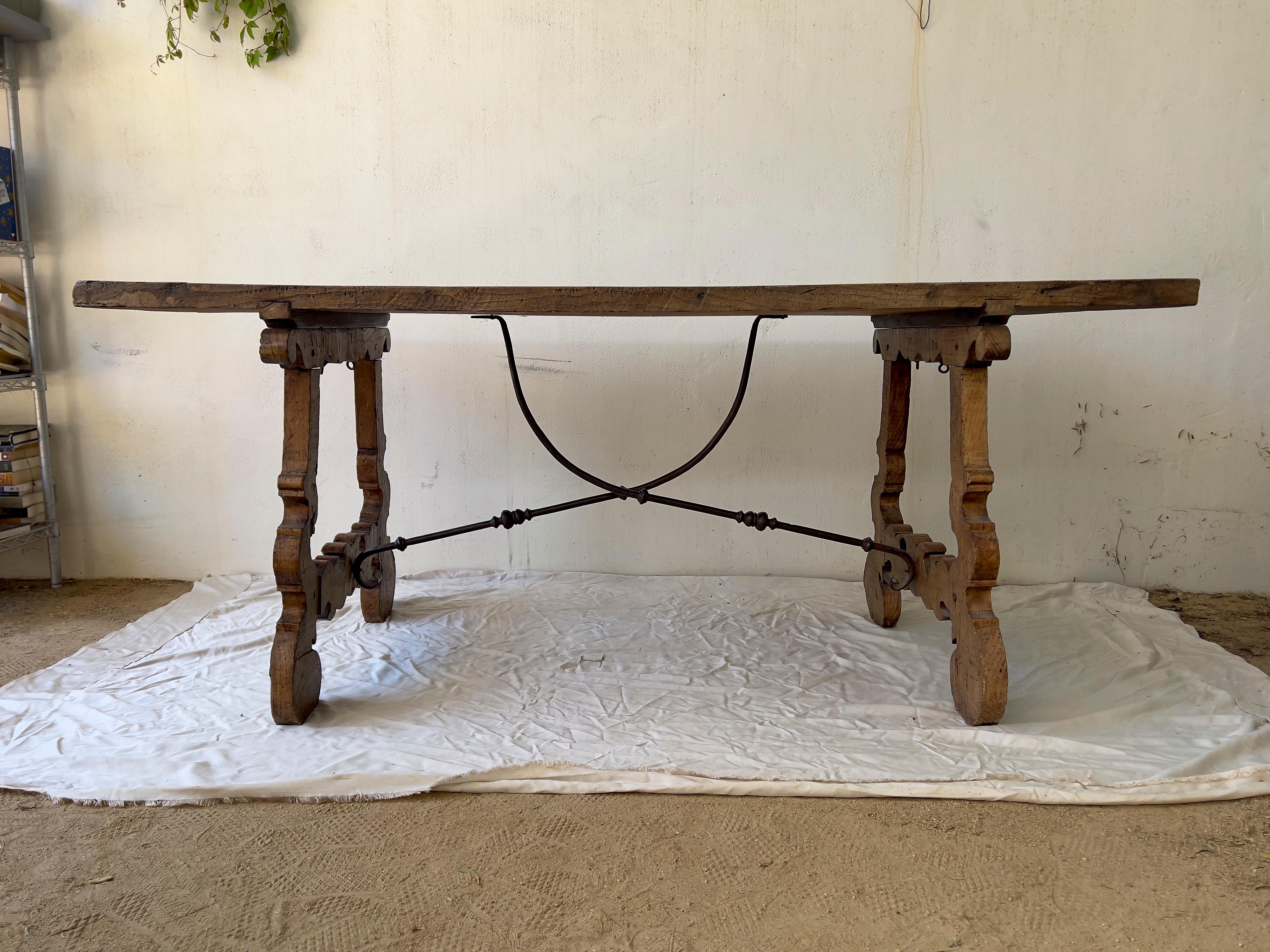 Chamfered 18th Spanish tresle Table  For Sale