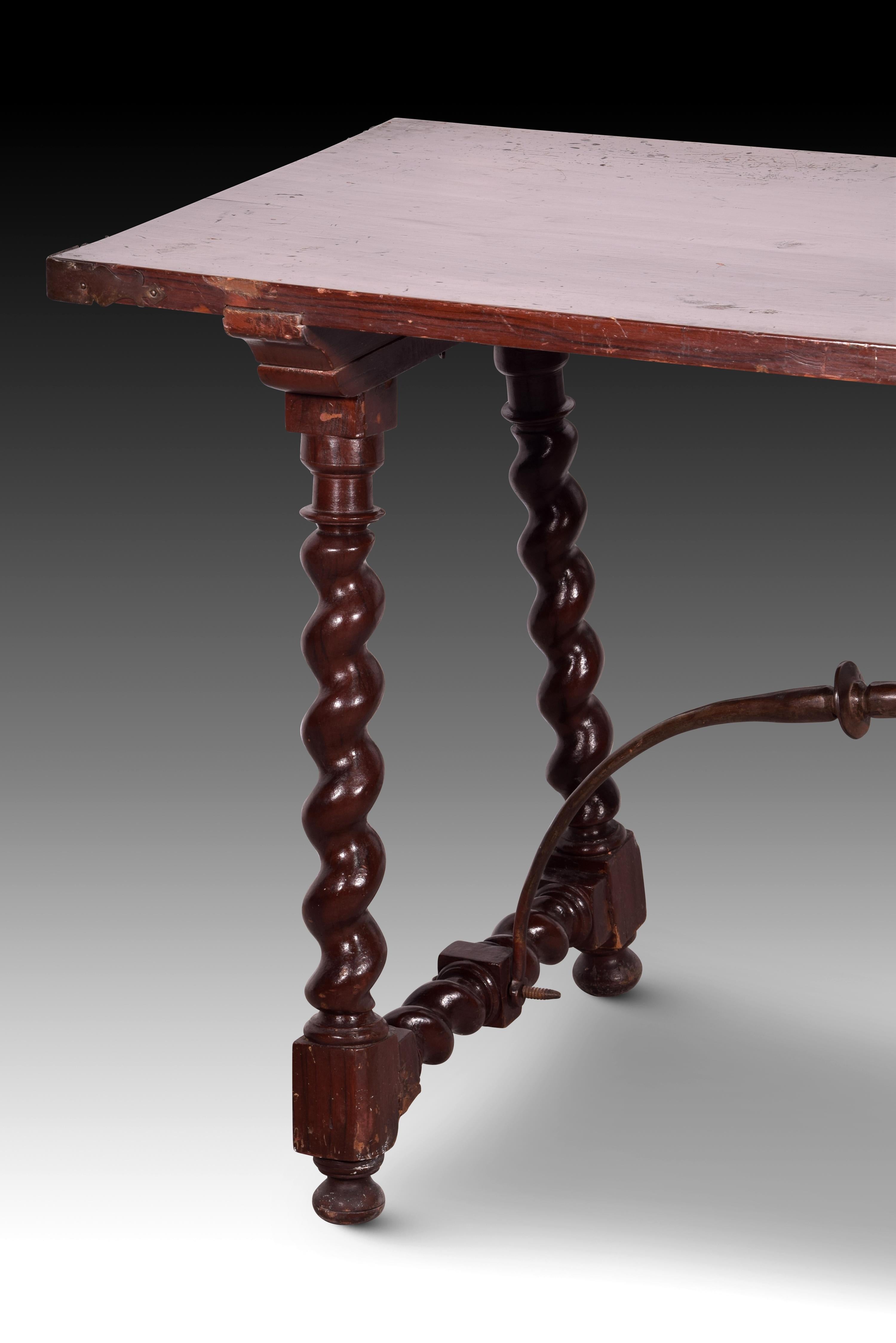 Neoclassical Table for Spanish Desk, Pine and Beech Tree Wood, Iron, 18th Century For Sale