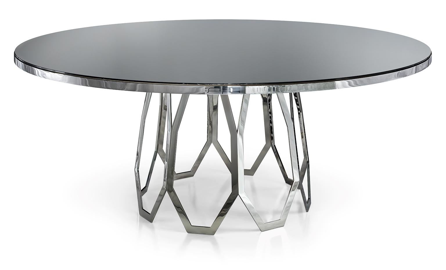 Modern Table Frame Polished Stainless Steel Top Available Mirror Marble & Liquid Metal For Sale